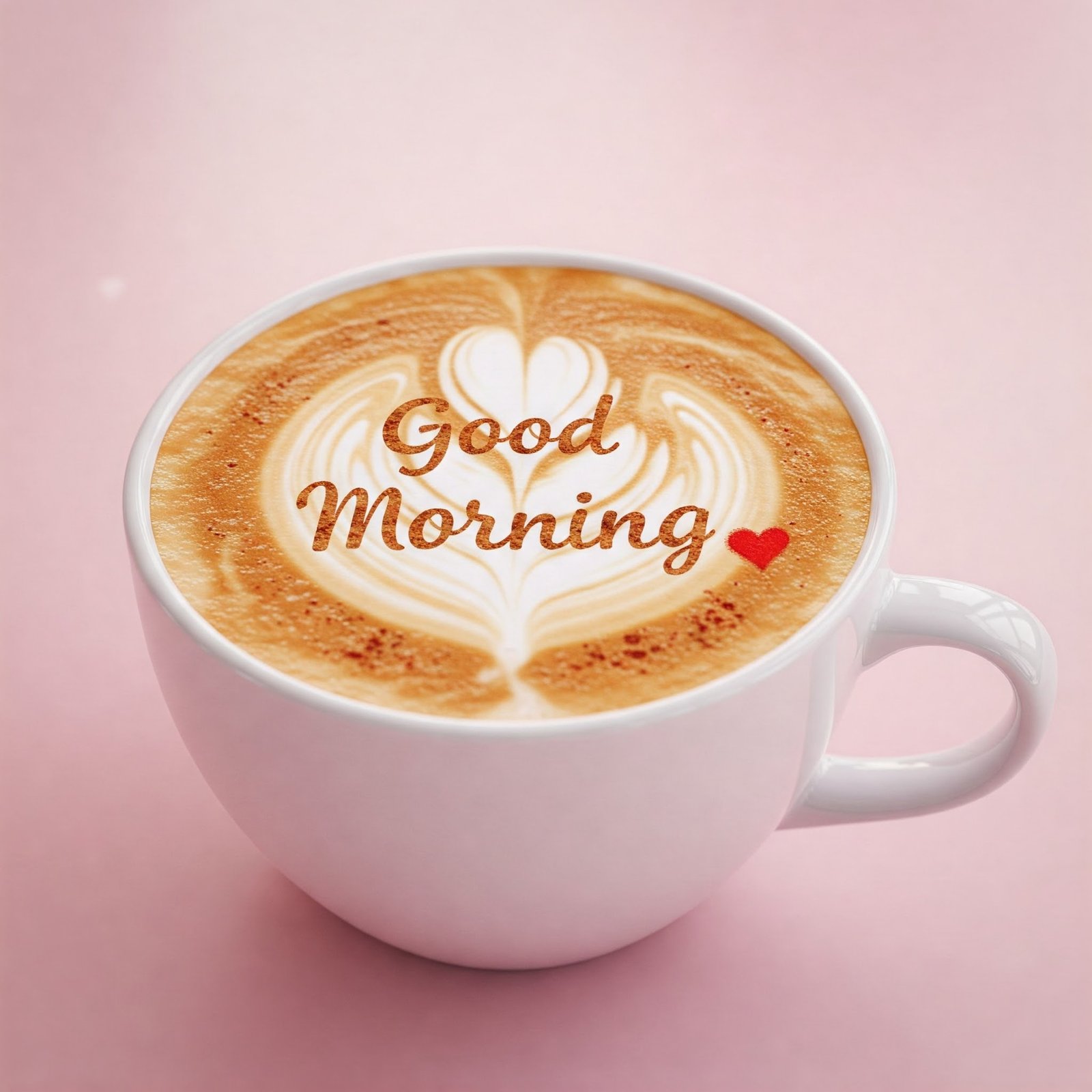 Latte Art Cup With Good Morning Text on Pink Background