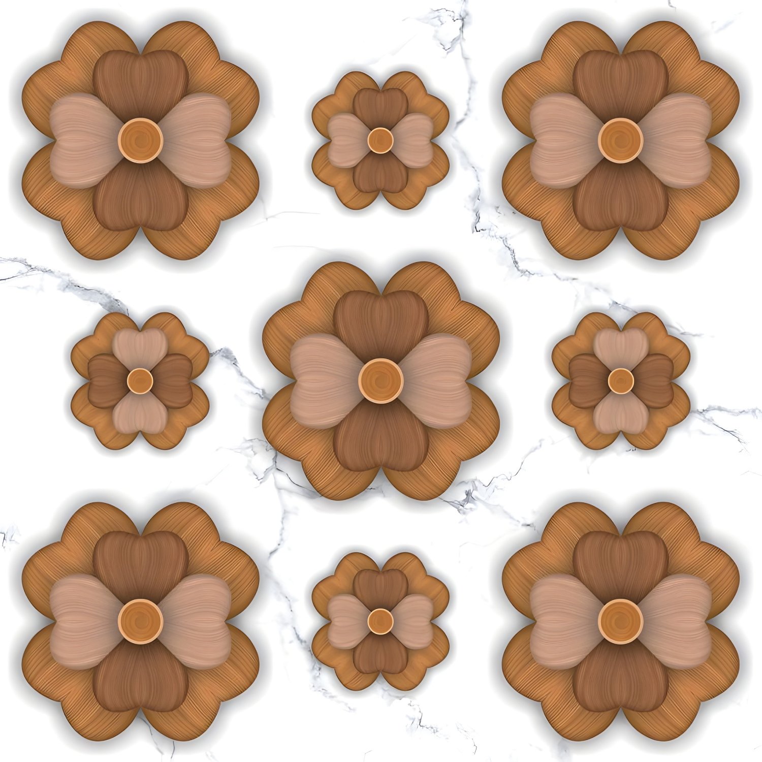 Layered Wood Look Floral Marble Tile