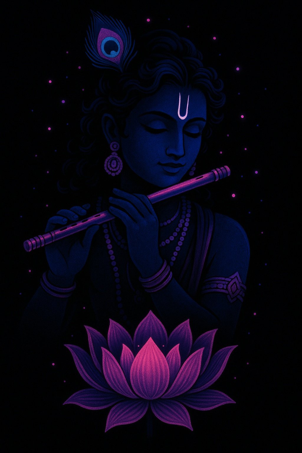 Lord Krishna Lotus Flute Dark Mobile Wallpaper