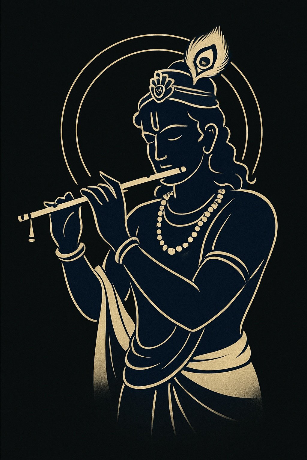 Lord Krishna Minimal Flute Dark Mobile Wallpaper