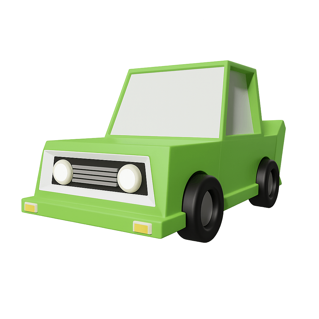 Low Poly Green 3D Cartoon Car