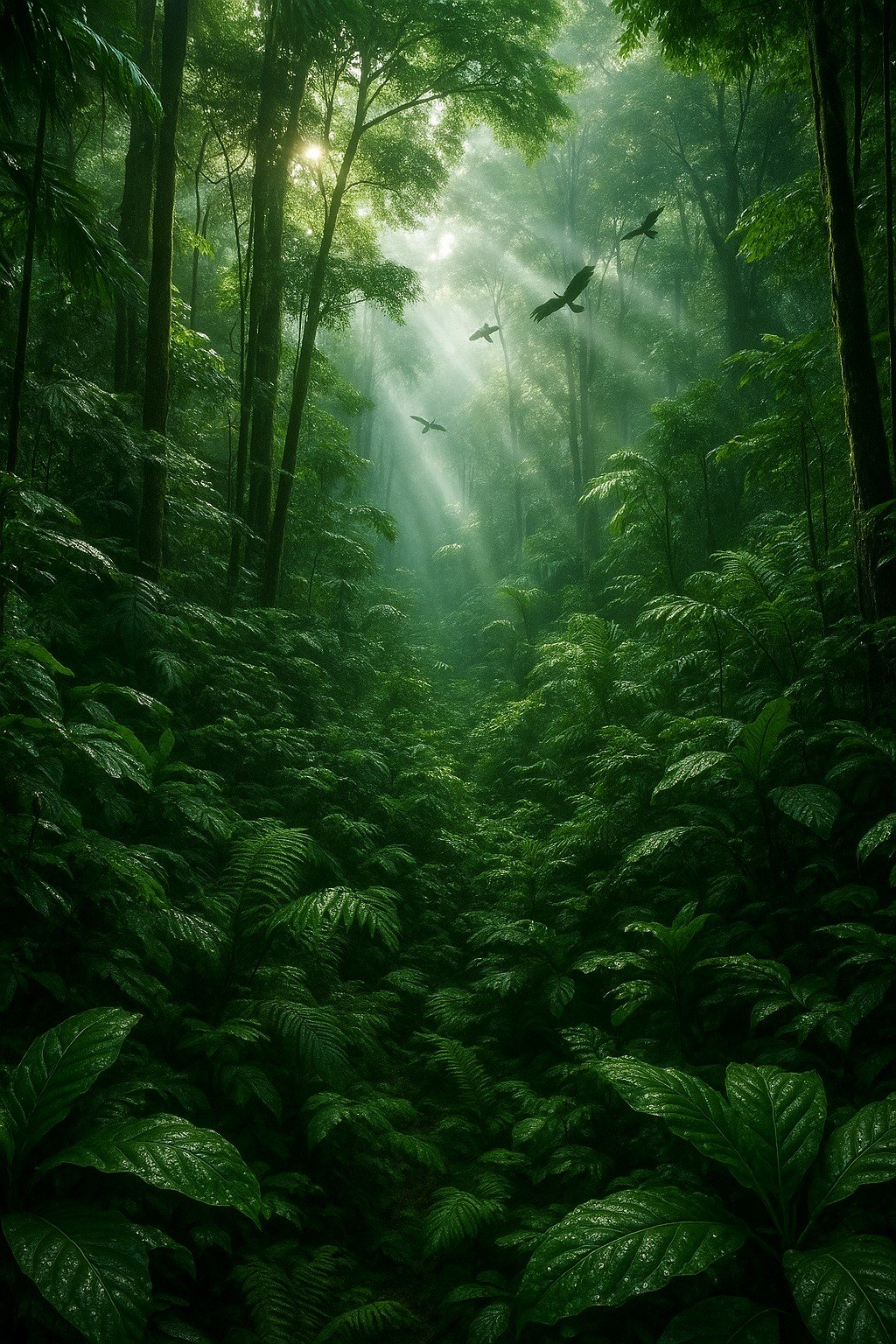 Lush Deep Jungle Sunbeams Birds Mobile Wallpaper
