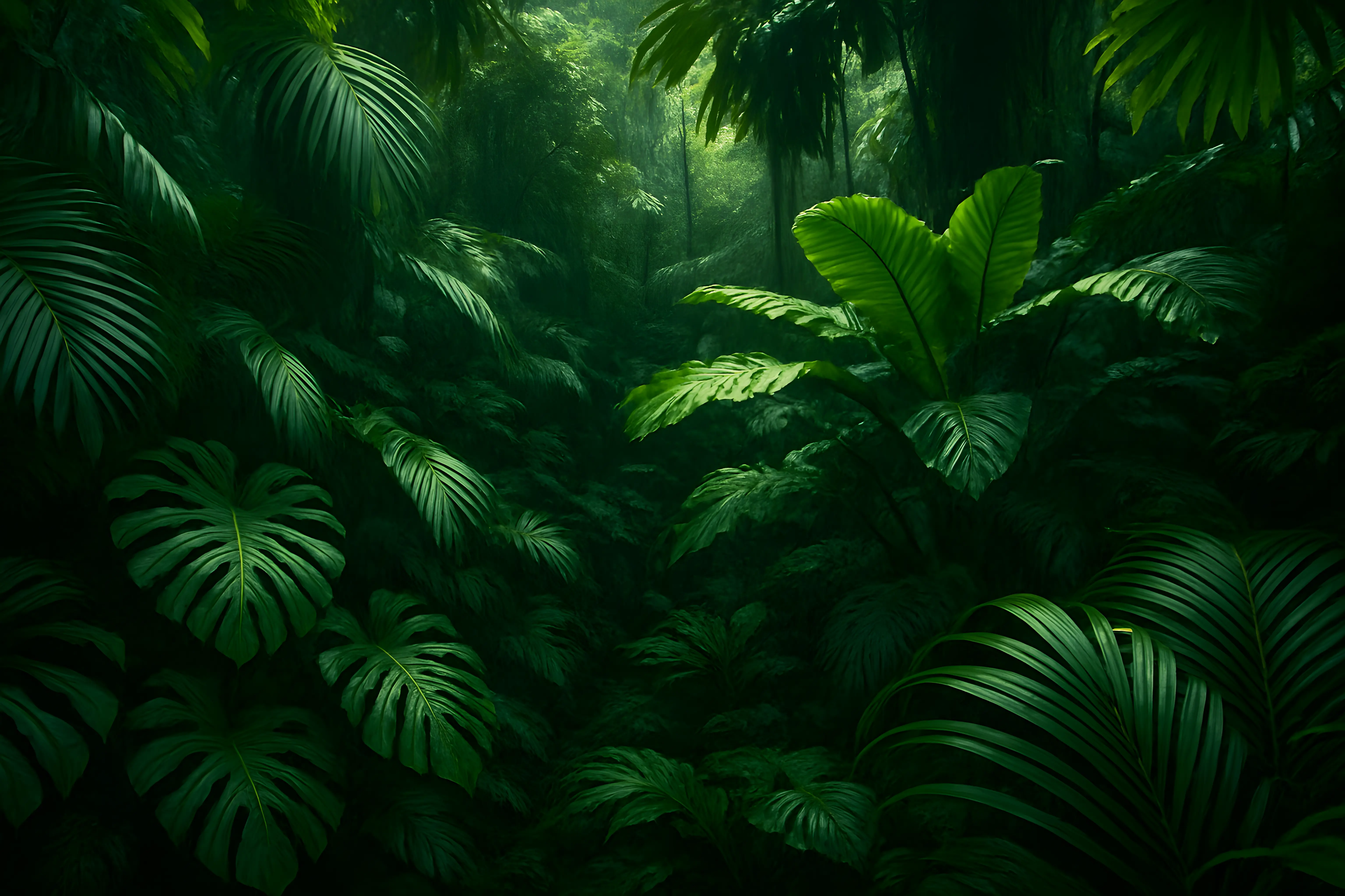 Lush Tropical Jungle With Dense Green Foliage and Vibrant Canopy
