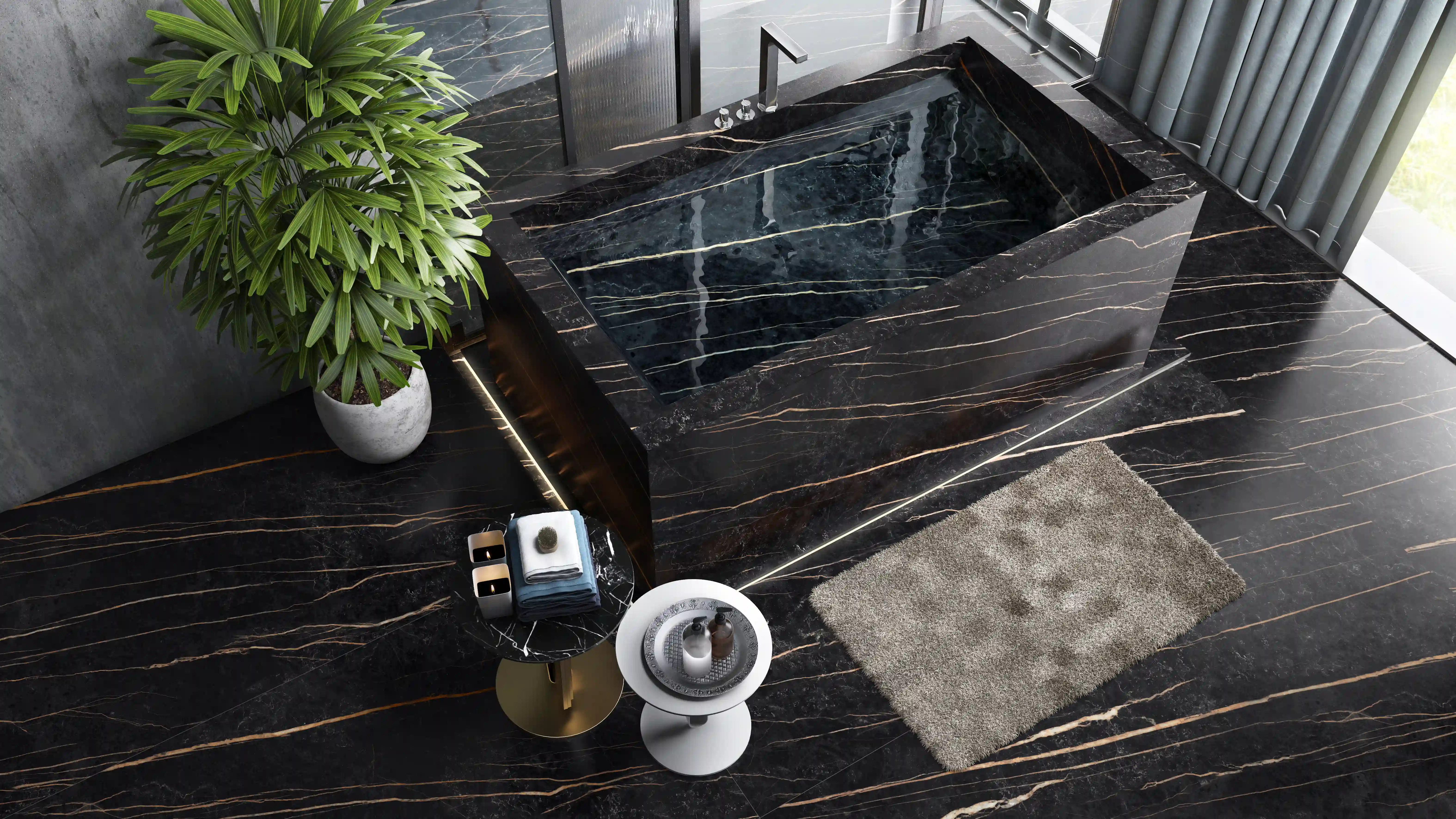 Luxury Black Marble Bathroom Interior with Modern Decor and Elegant Details