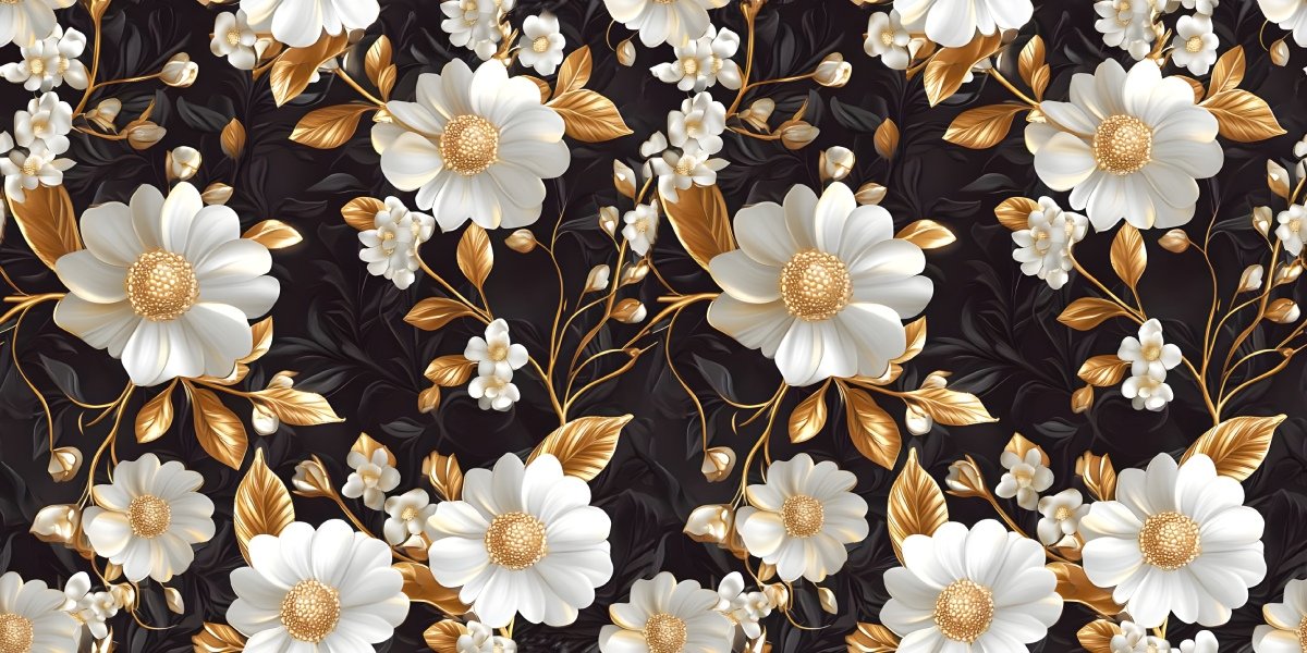 Luxury Black White Gold Floral Pattern