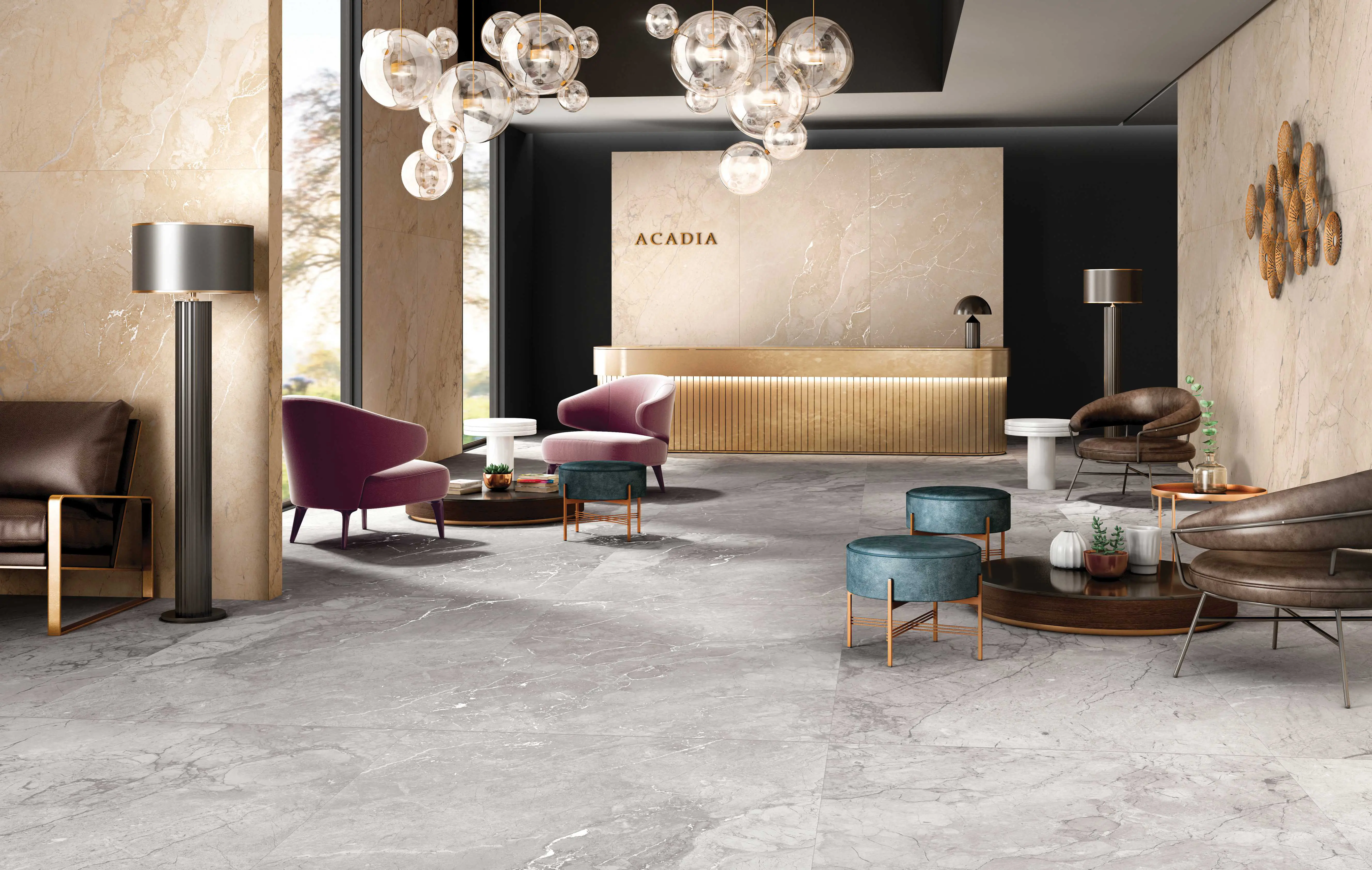 Luxury Lobby with Mirage Ceramica Tiles and Modern Furniture