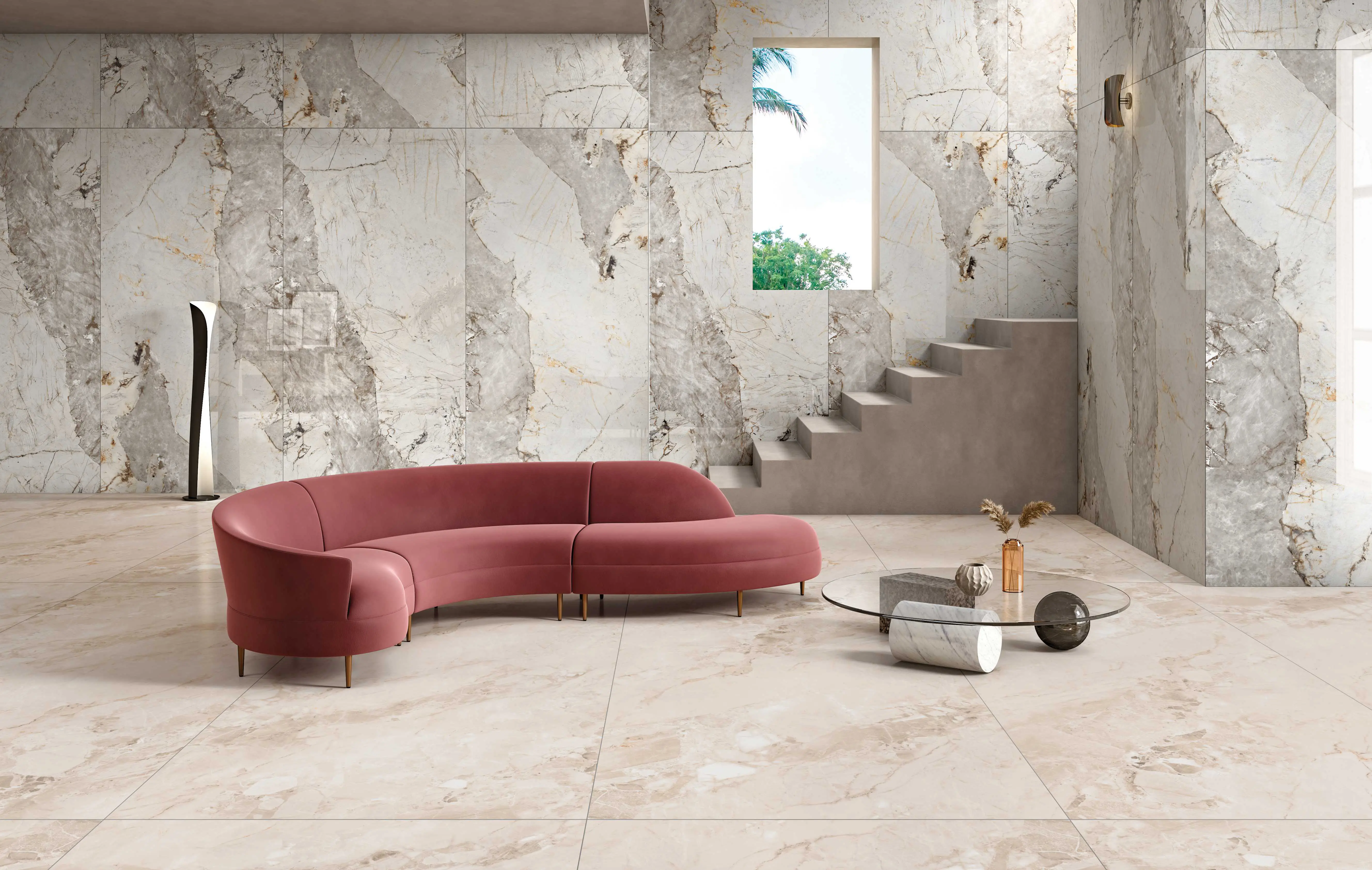 Luxury Marble Effect Tiles with Curved Sofa Preview