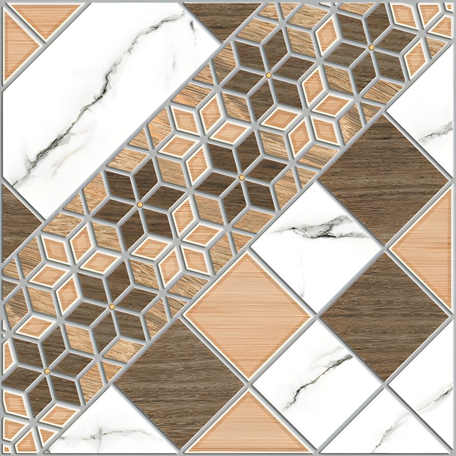 Luxury Marble Wood Geometric Diamond Parking Tile