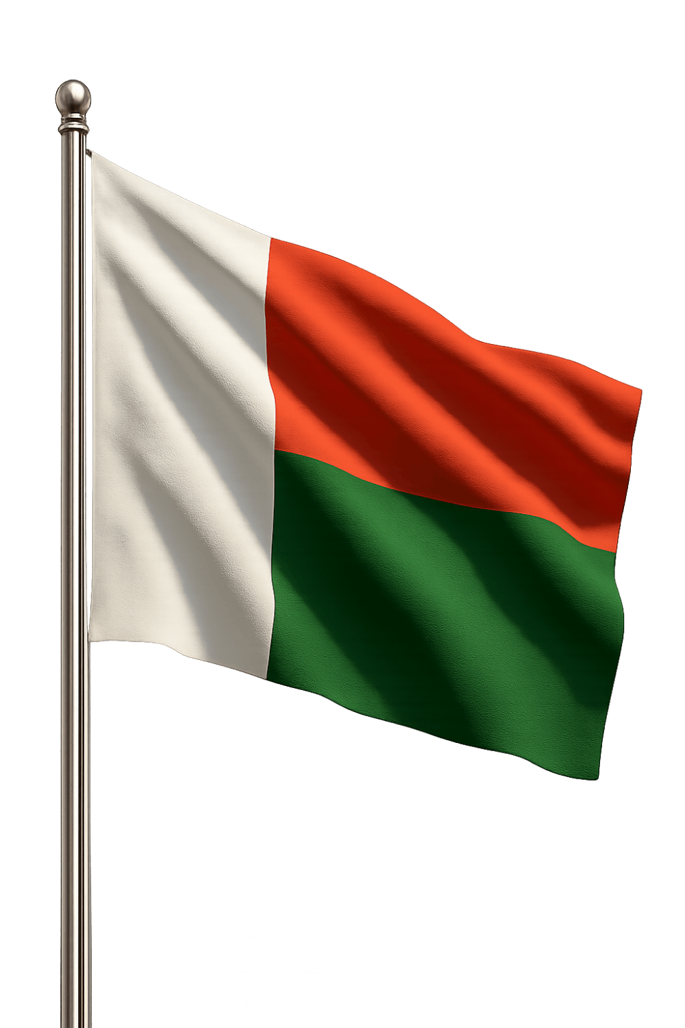 Madagascar Flag Waving on Pole, transparent background