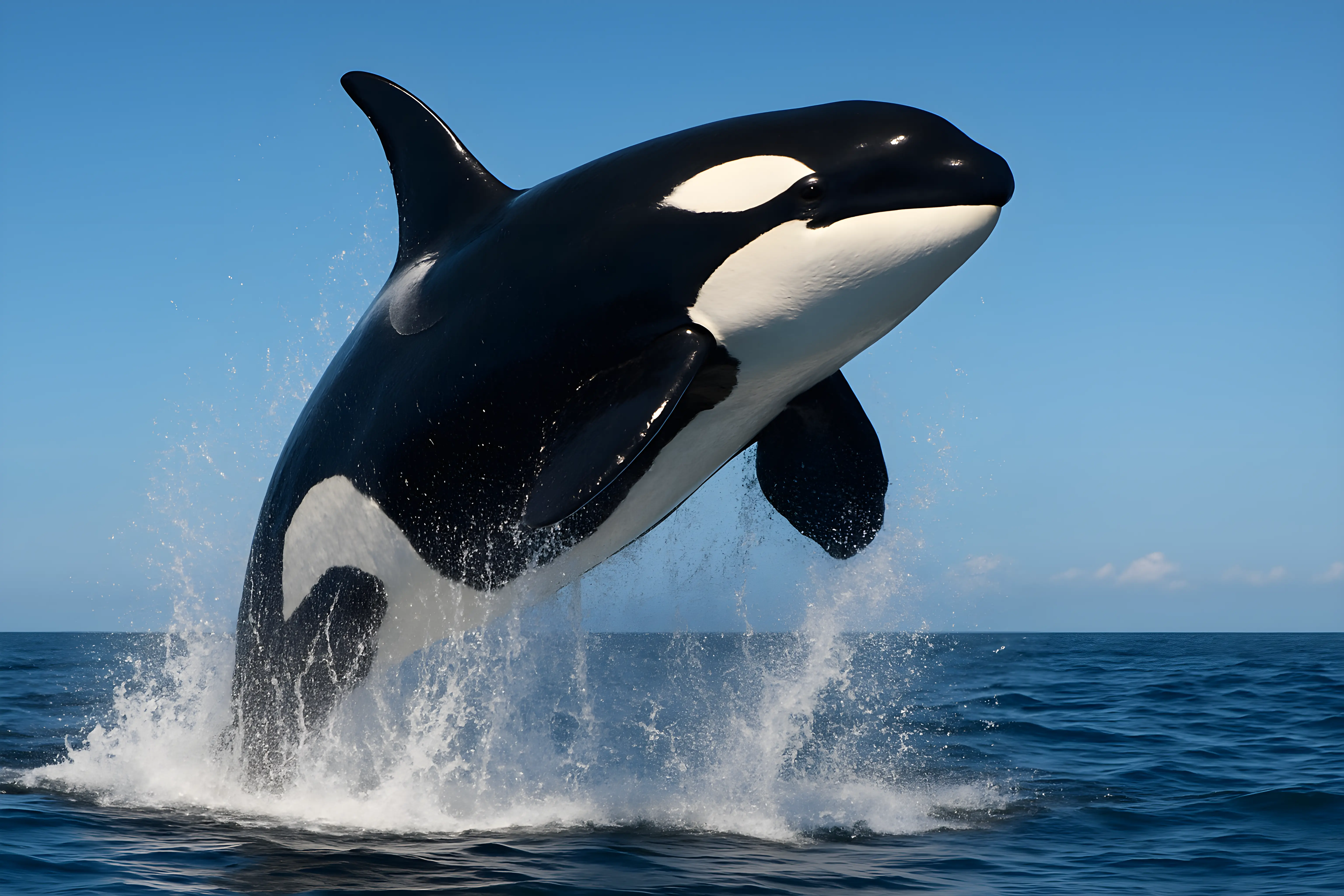 Majestic Orca Breaching Above the Ocean Waves on a Sunny Day