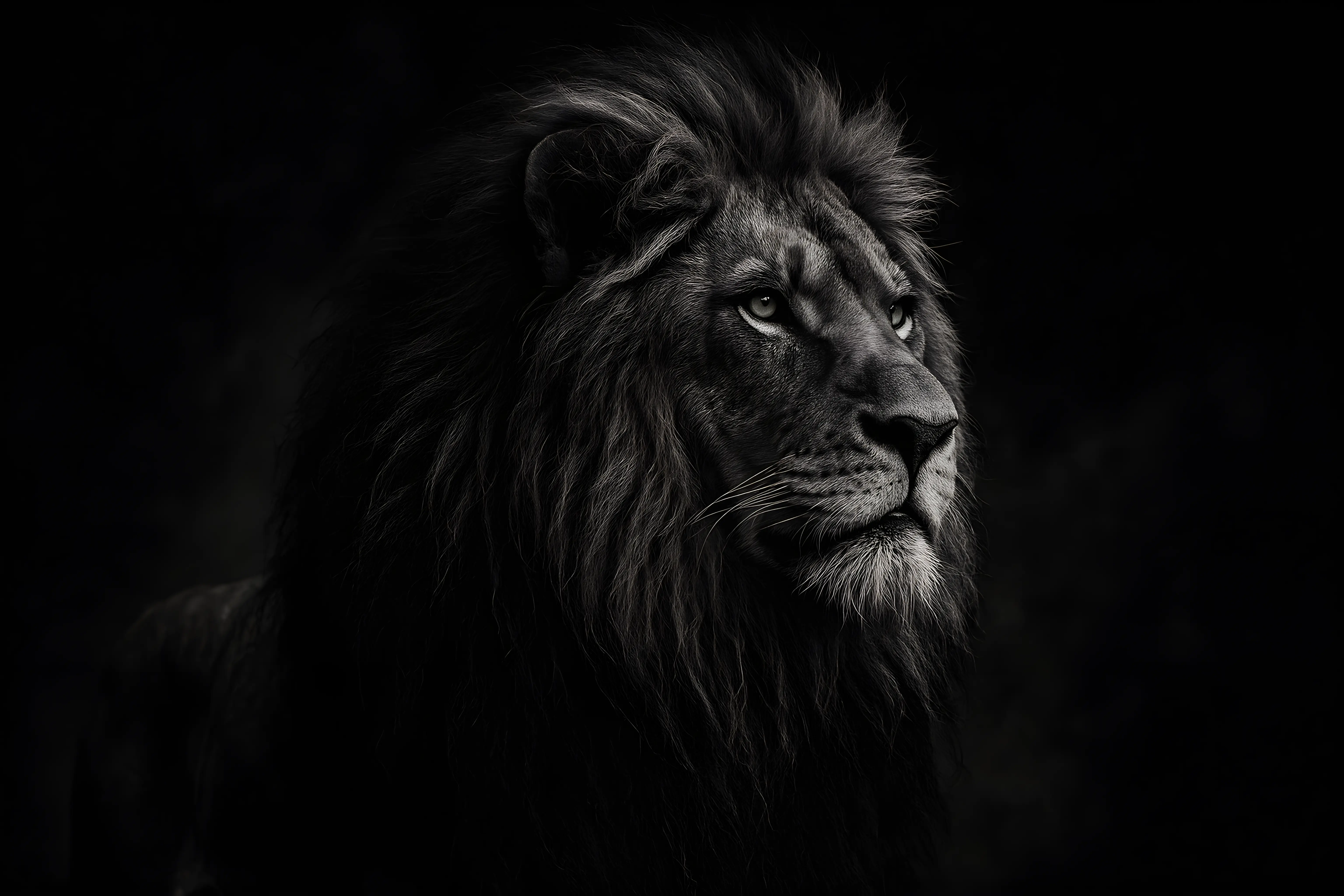 Majestic Portrait of a Lion in Dramatic Dark Lighting
