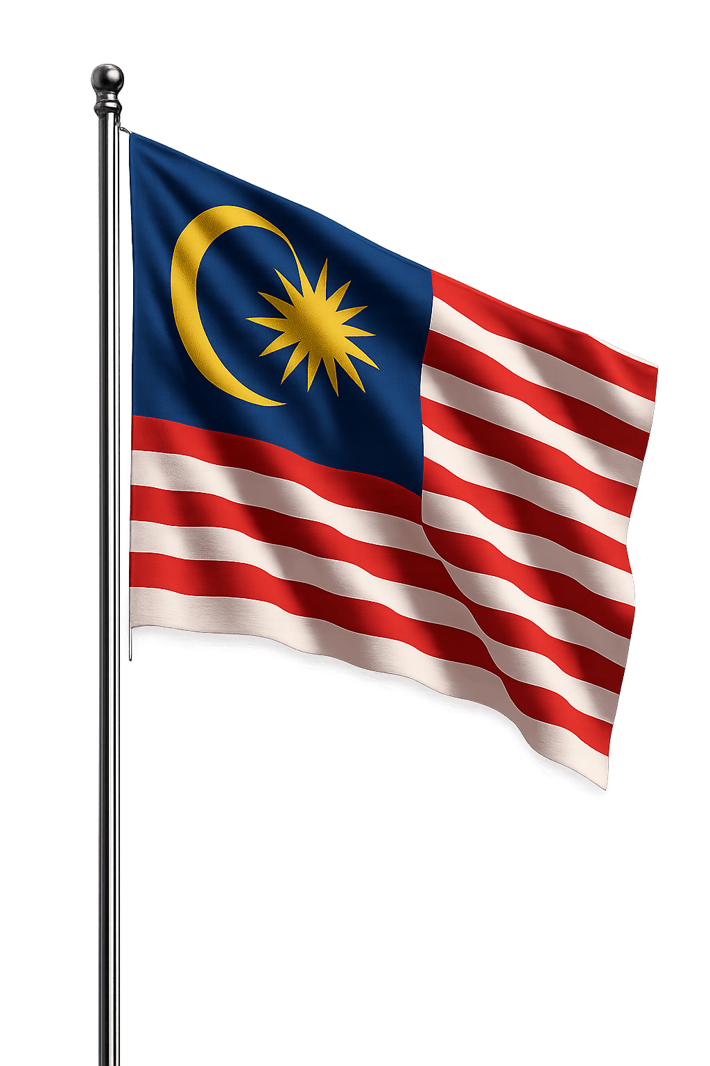 Malaysia Flag Waving on Pole, transparent background