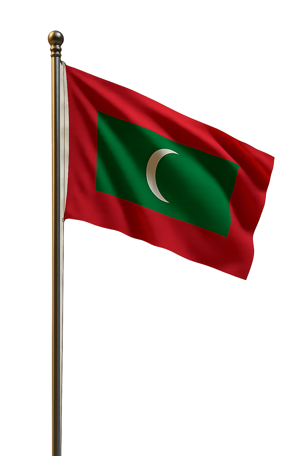 Maldives Flag Waving on Pole, transparent background