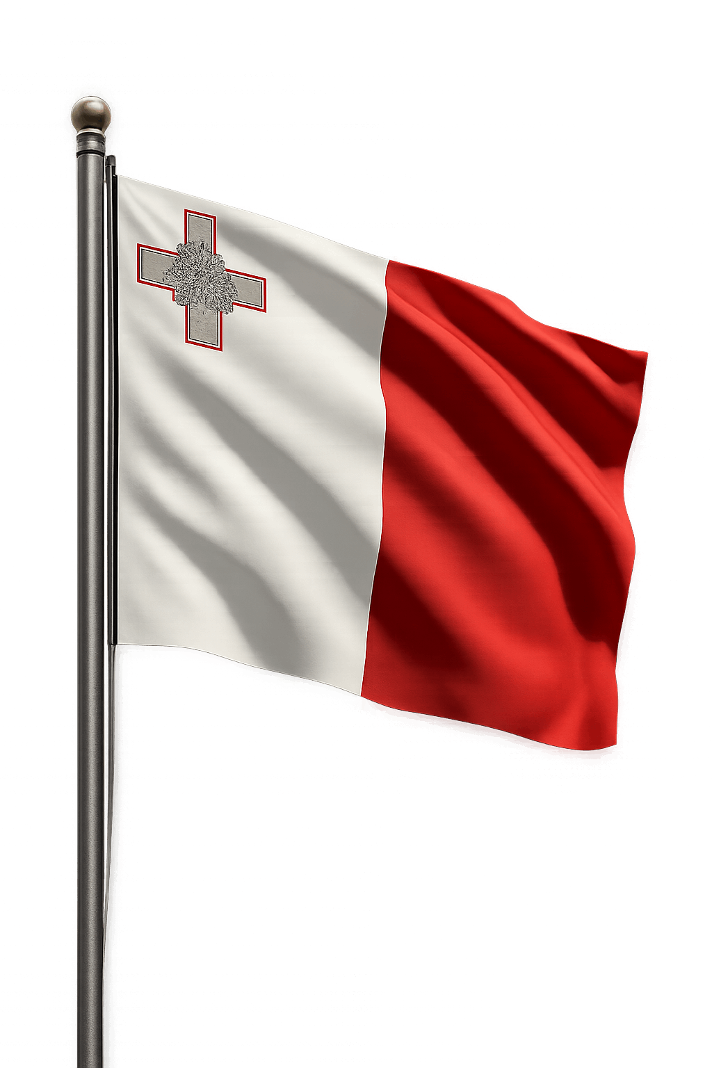 Malta Flag Waving on Flagpole, Transparent Background