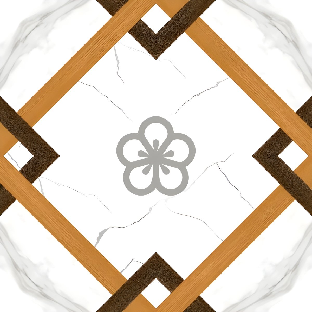Marble and Wood Geometric Flower Tile