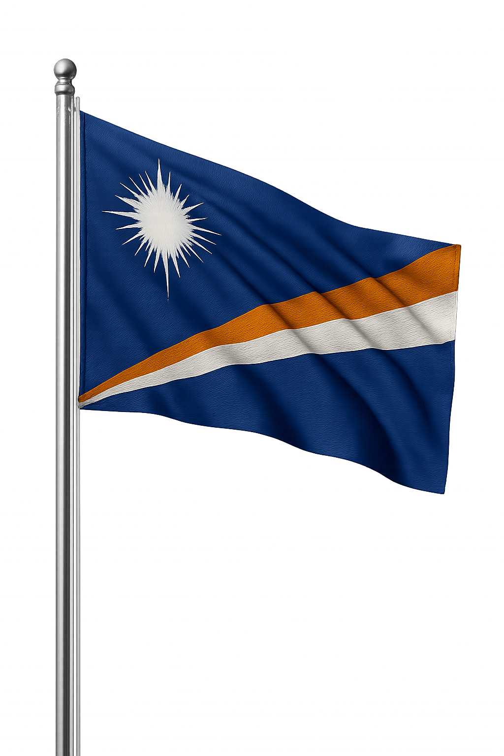 Marshall Islands Flag Waving on Pole, Transparent Background
