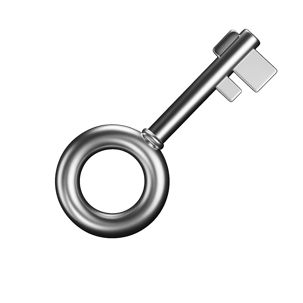 Metallic Silver Skeleton Key 3D Icon