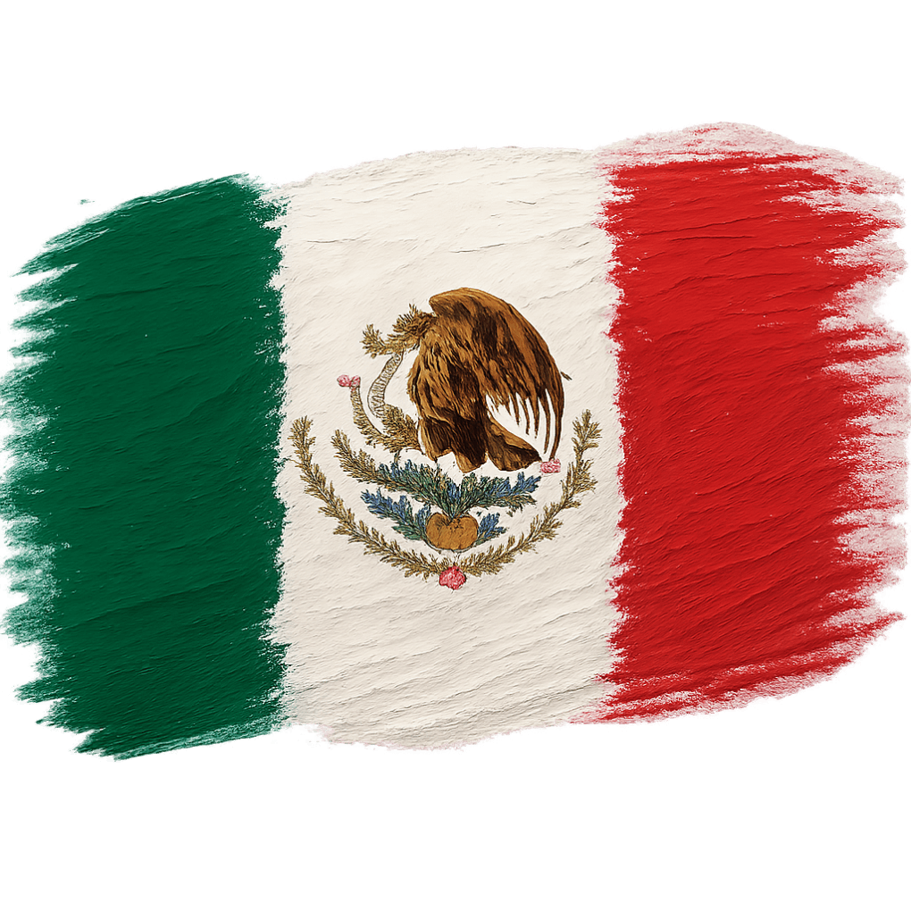 Mexican Flag Painted Brush Stroke Style, Transparent Background