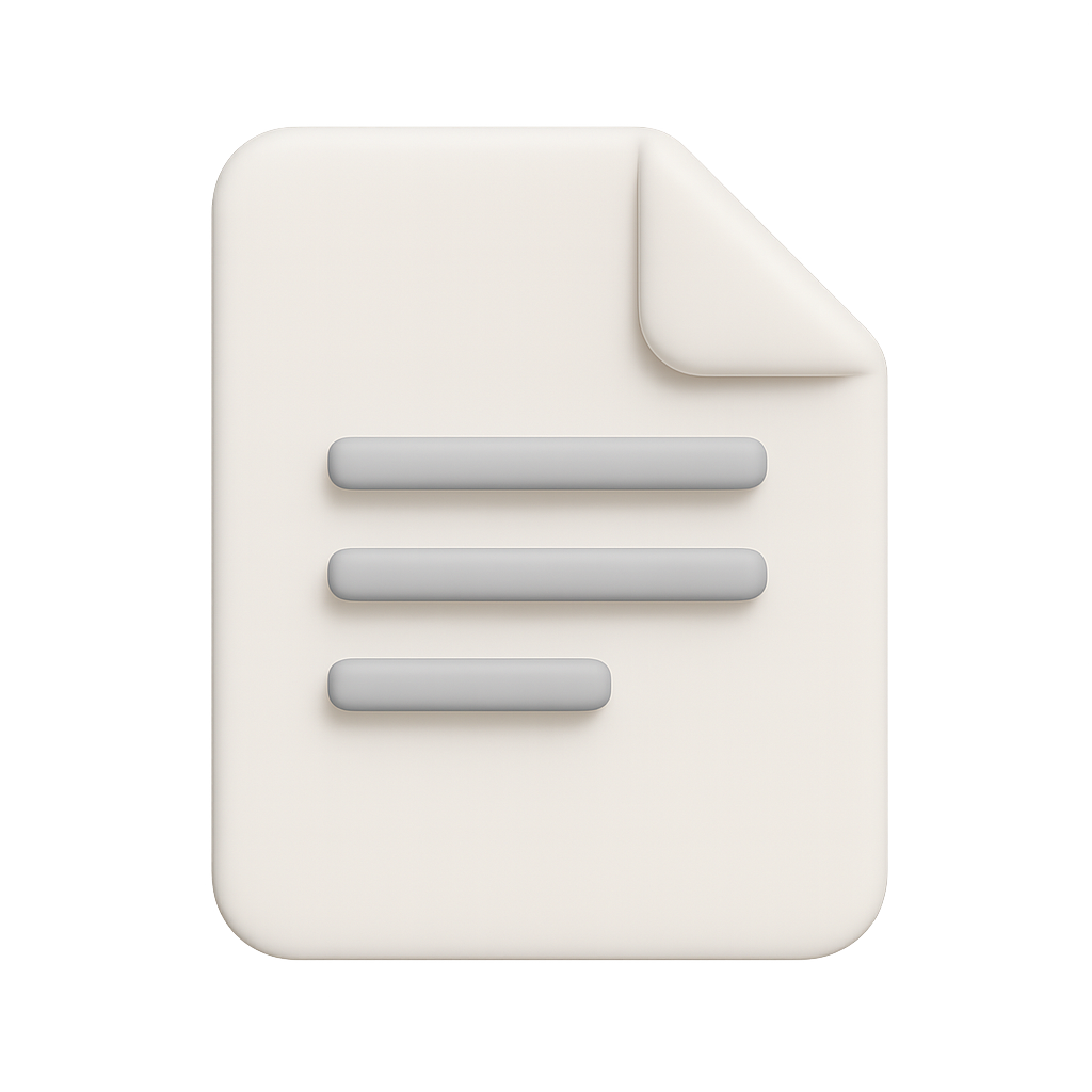 Minimalist 3D Icon of a Document Representing Notes or Information