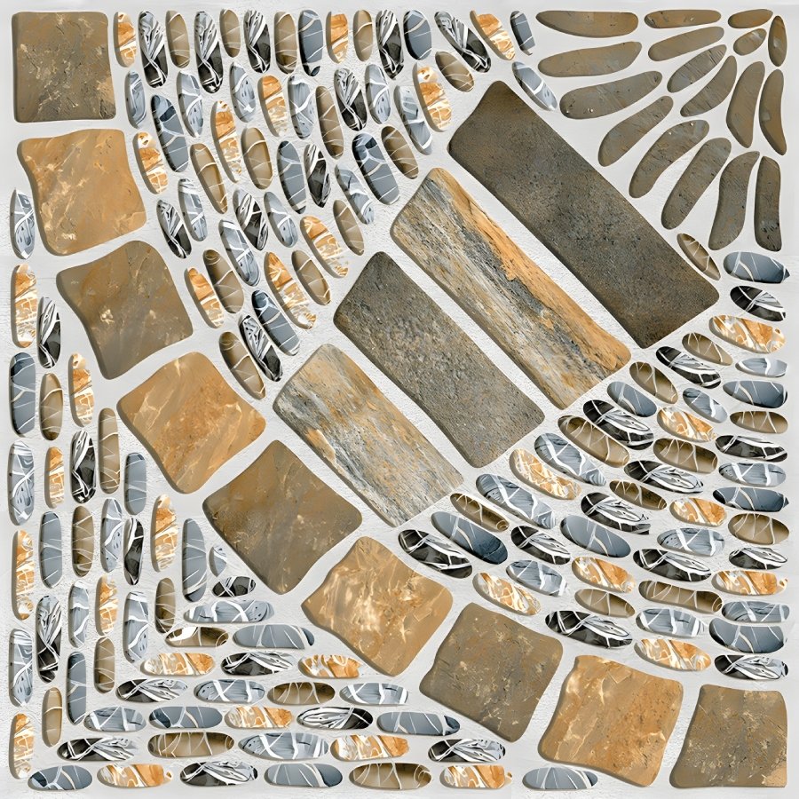 Mixed Stone and Pebble Array Mosaic Tile