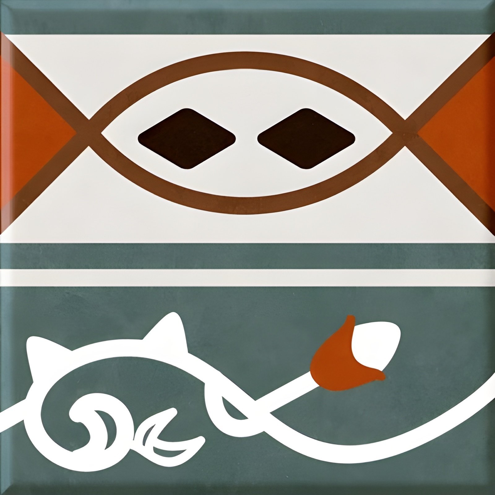 Modern Abstract Koi Fish Tile Art With White Line Design For Home Decor