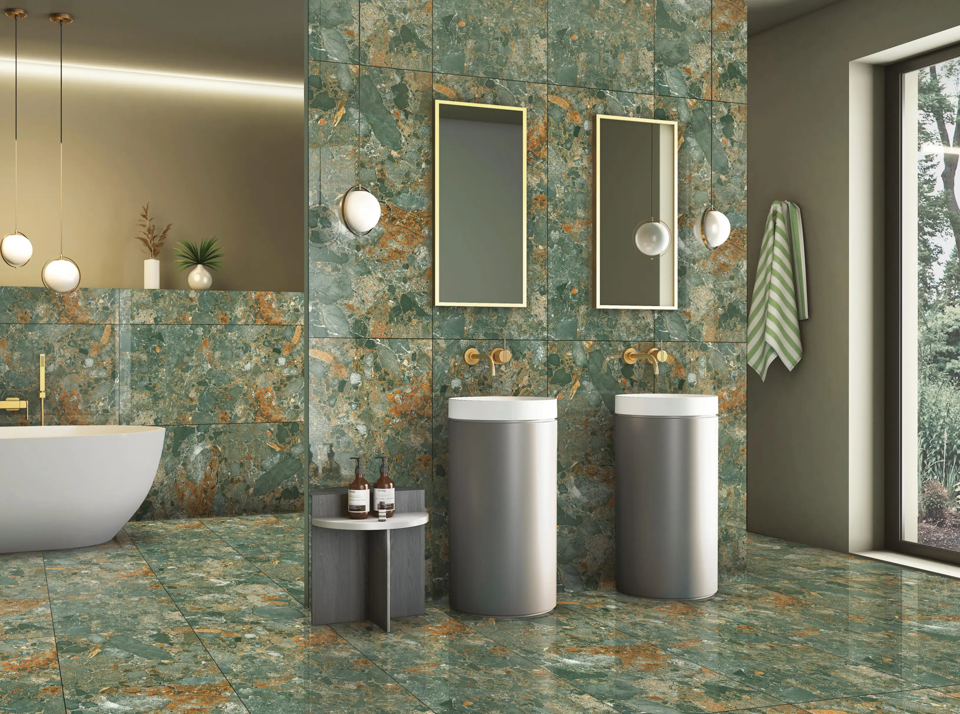 Modern Bathroom Interior with Luxurious Marble Tiles and Elegant Fixtures