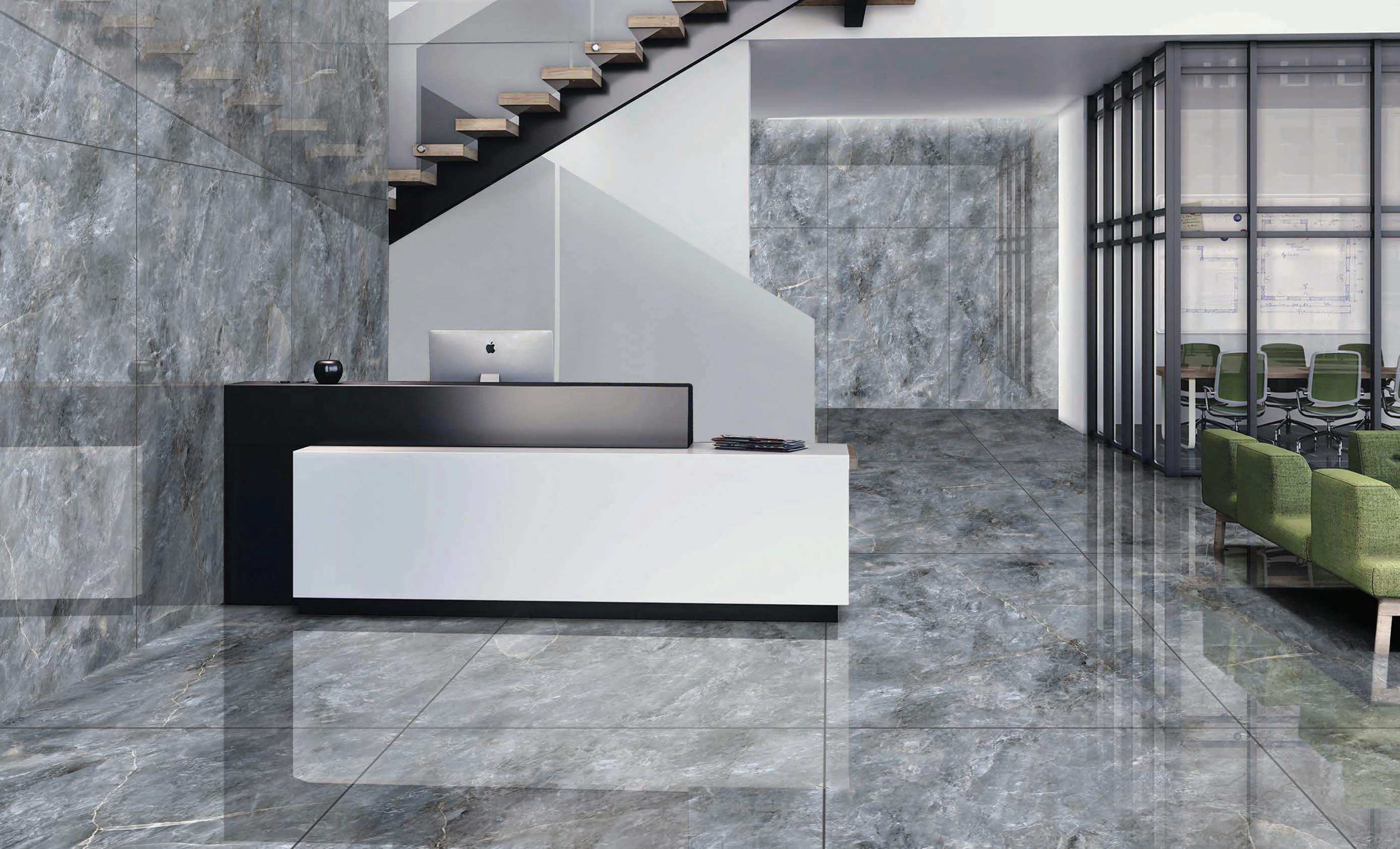 Modern Business Lobby with Marble Floors and Contemporary Interior Design Elements
