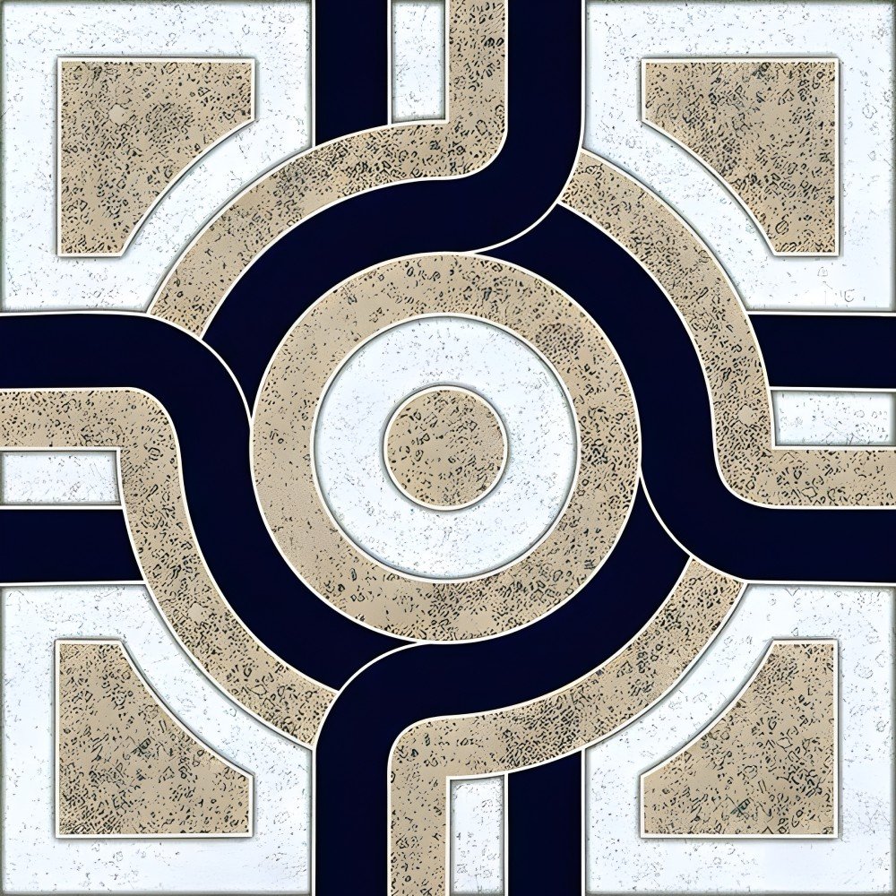 Modern Dark Blue Geometric Medallion Tile