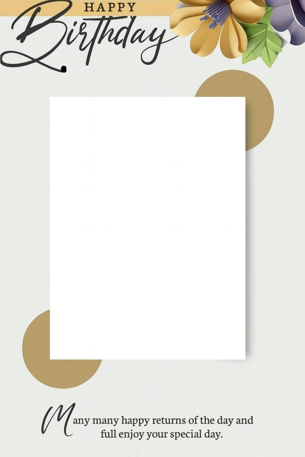 Modern Golden Floral Birthday Photo Card