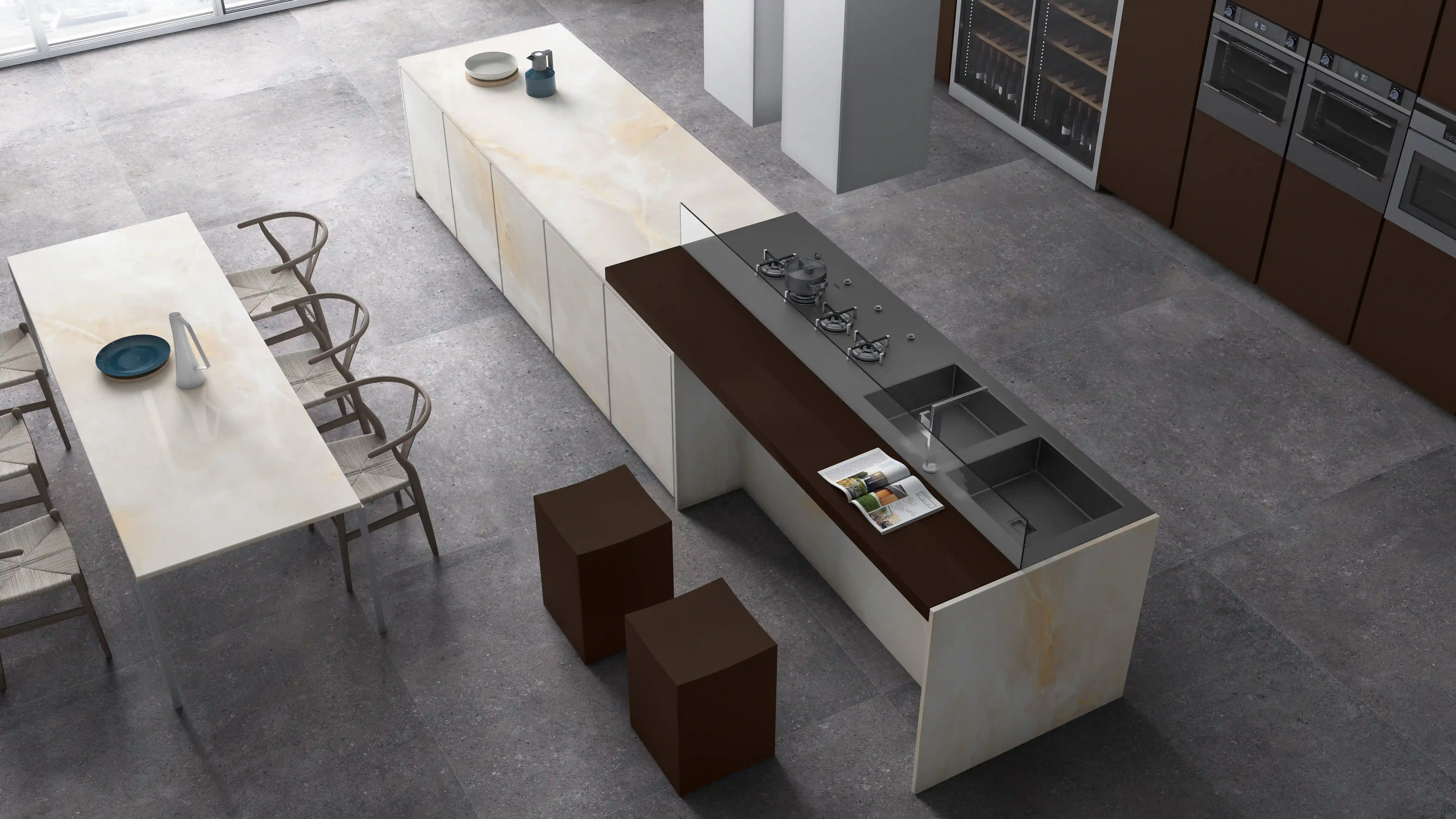 Modern Kitchen Interior With Sleek Countertops and Minimalist Dining Area Design