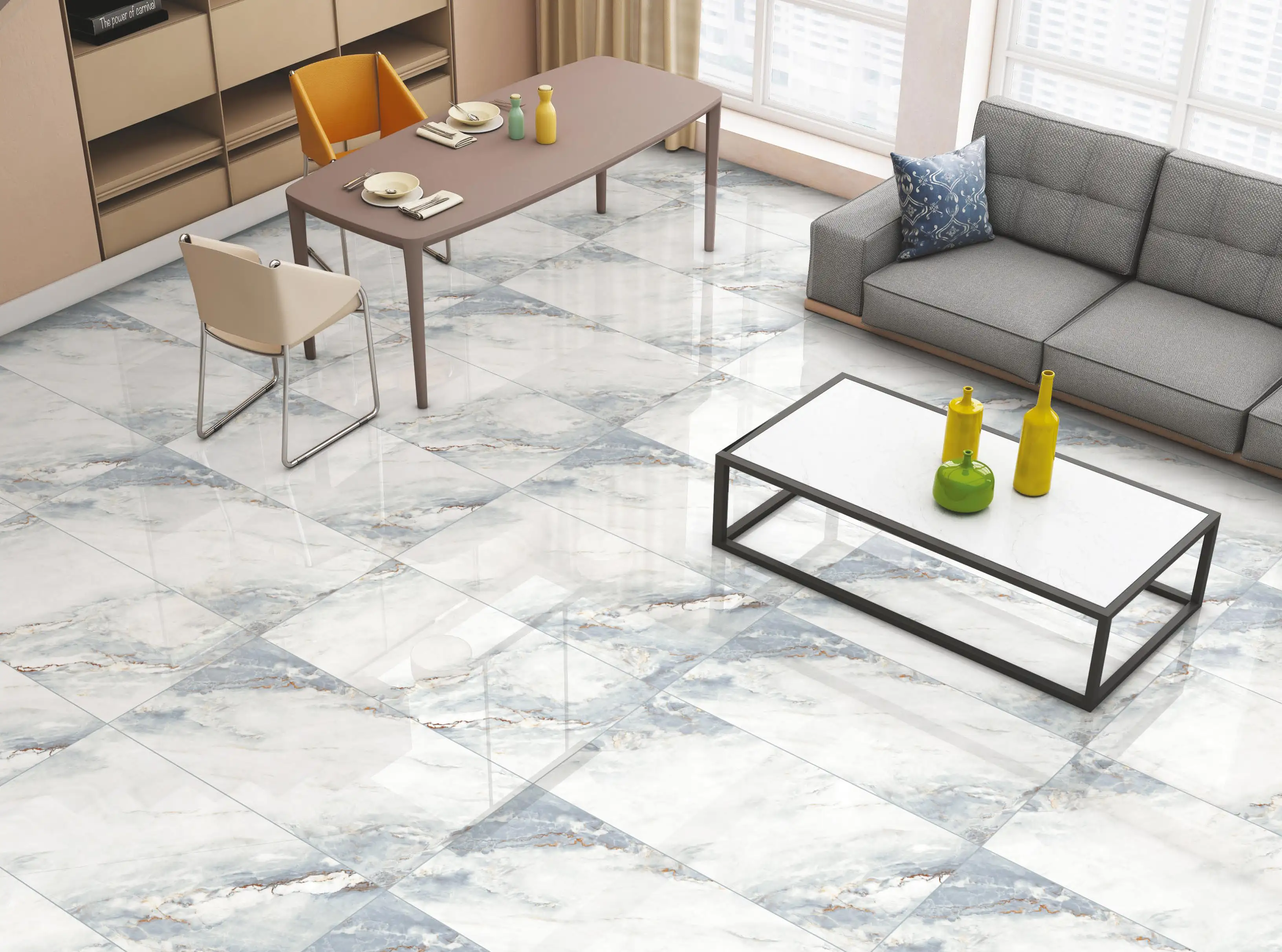 Modern Living Room with Marble Floor and Contemporary Furniture Design