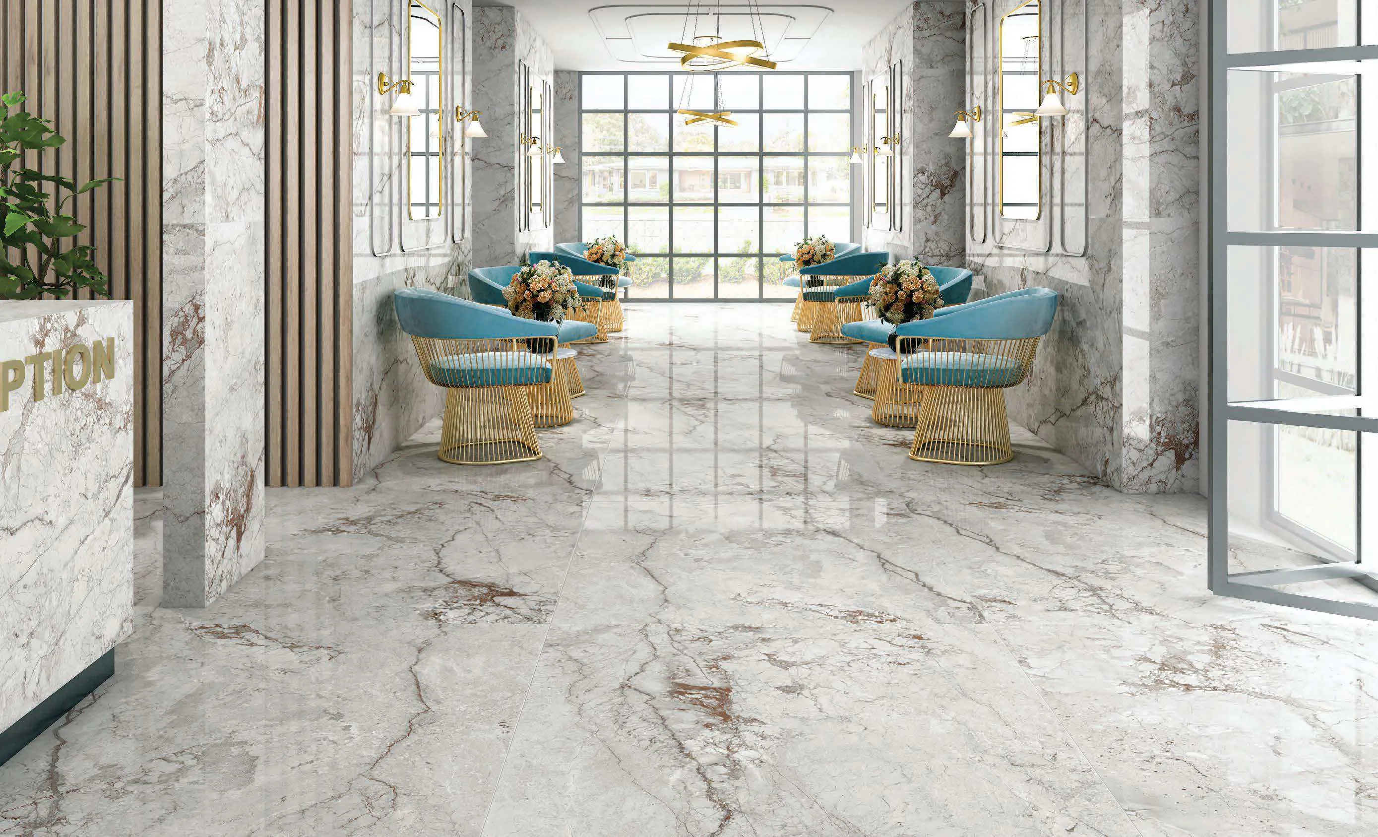 Modern Luxurious Lobby With Marble Floors and Elegant Furnishings