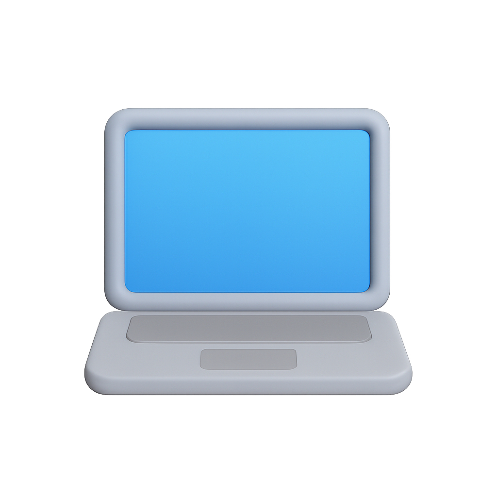Modern Minimalistic Laptop With Blue Screen on Transparent Background