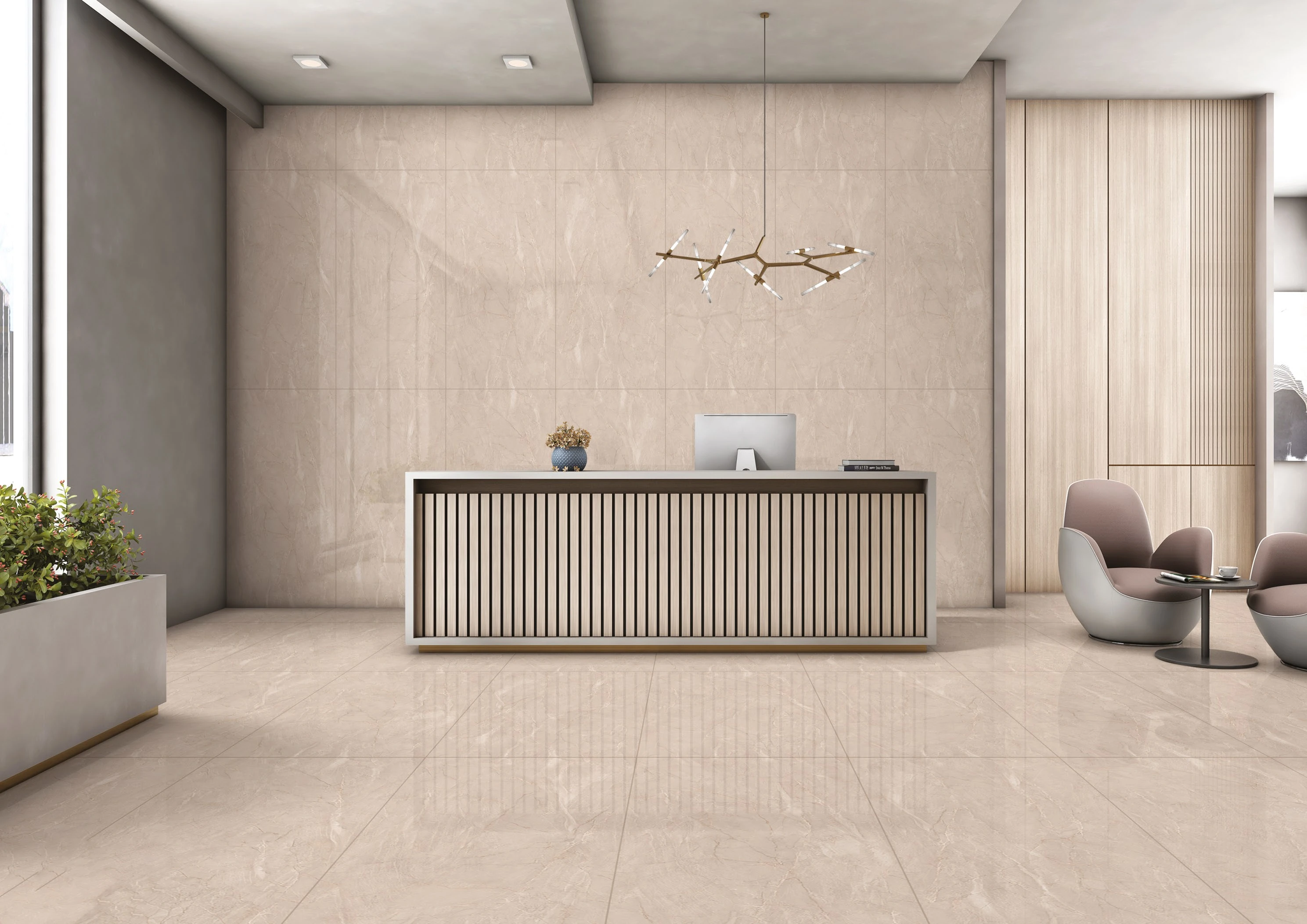 Modern Office Reception Area With Luxurious Minimalist Design and Clean Aesthetic