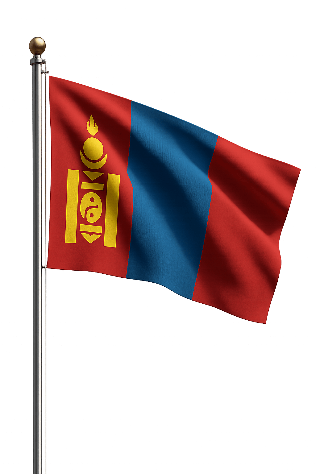 Mongolian Flag Waving on Pole Transparent Background