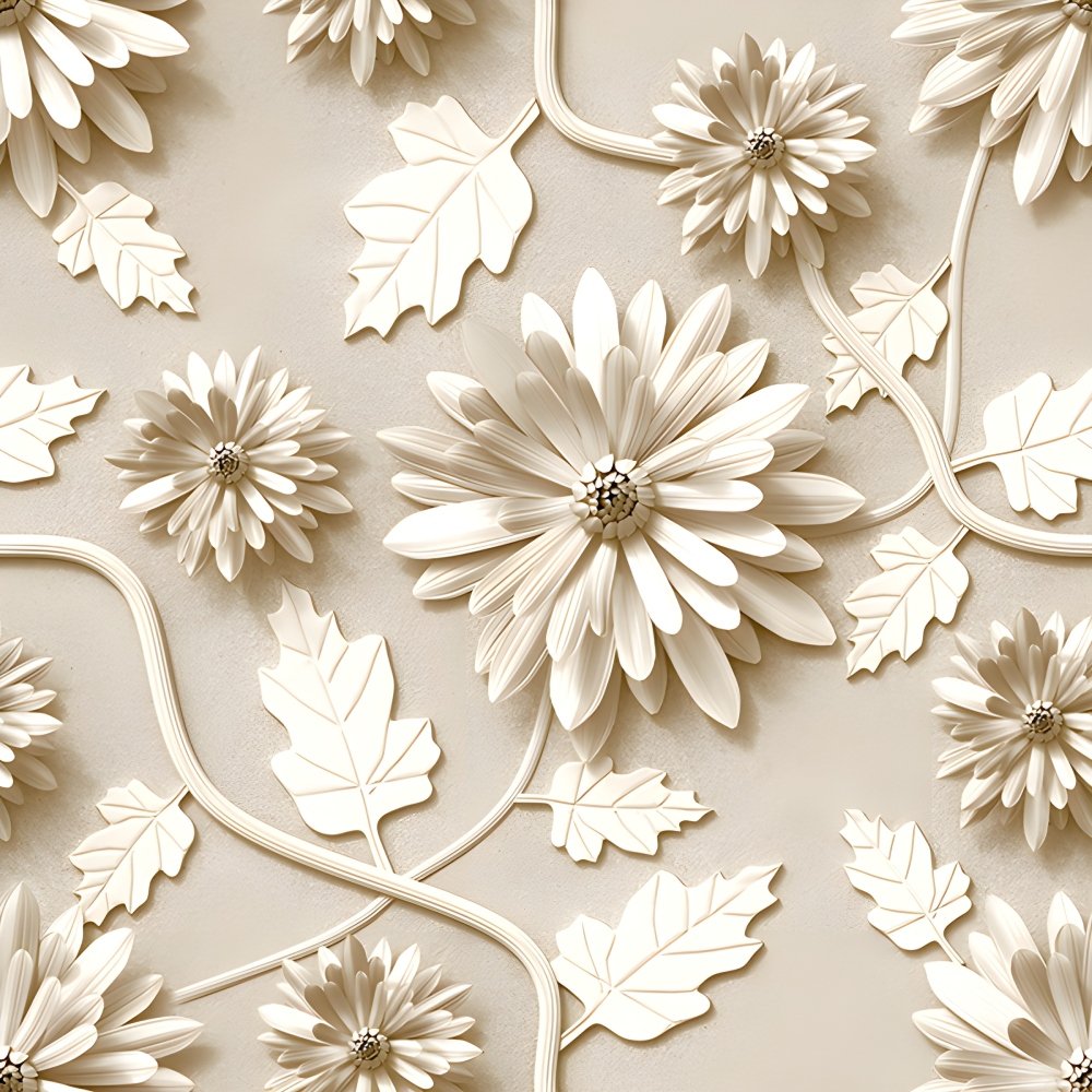 Monochromatic Beige 3D Floral Parking Tile