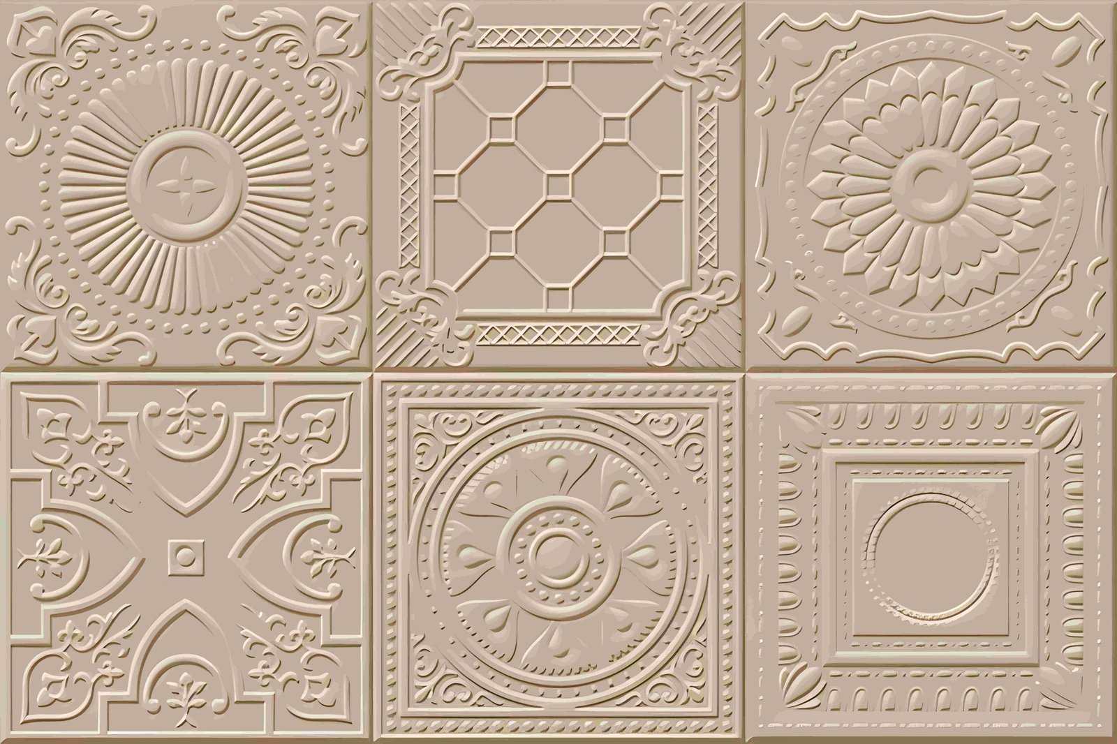 Monochromatic Beige Embossed Geometric Decorative Wall Tile