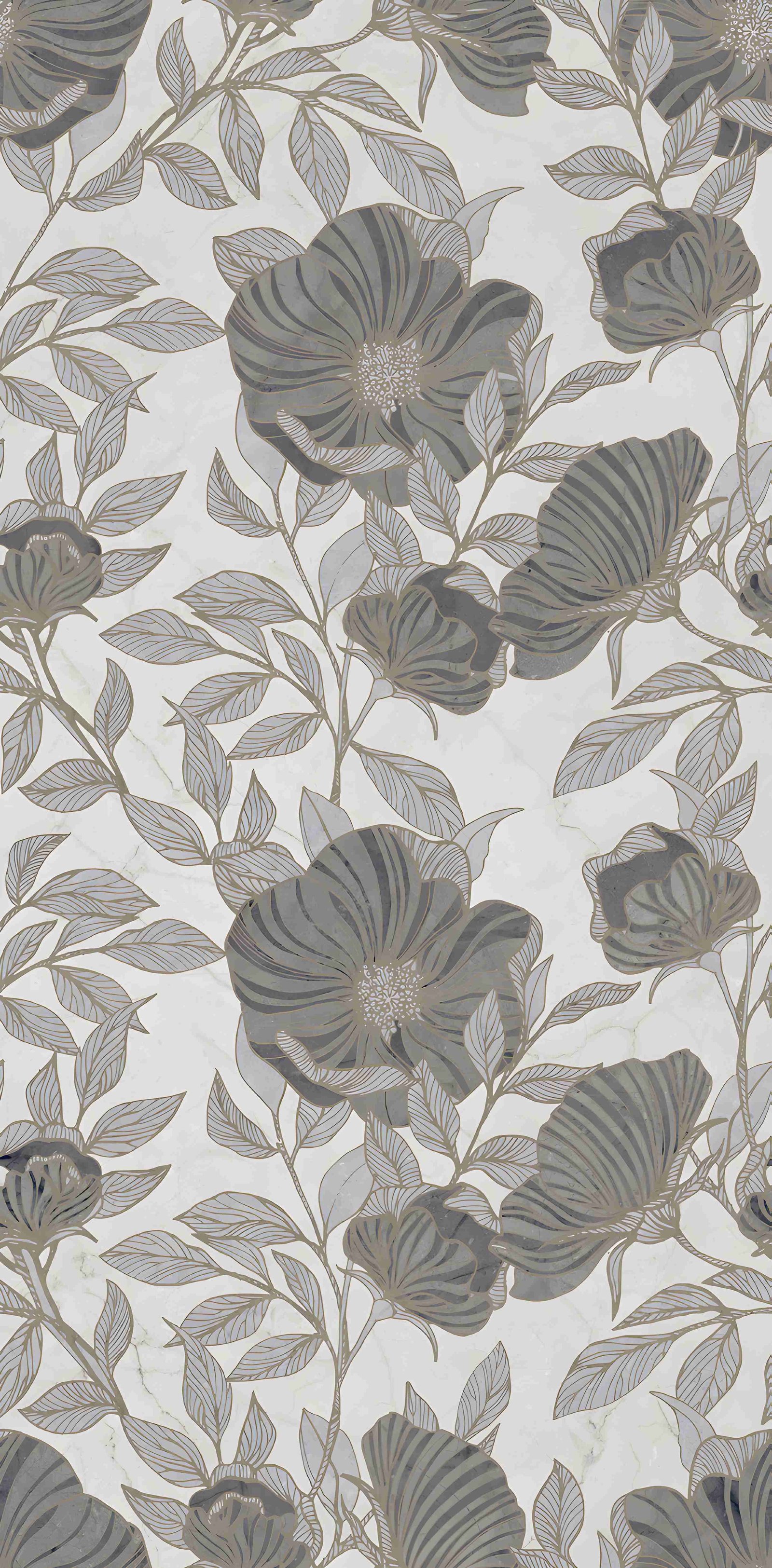 Monochromatic Gray Floral Pattern on Marble
