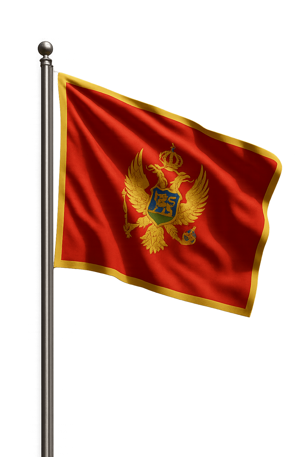Montenegro Flag Waving on Pole Transparent Background