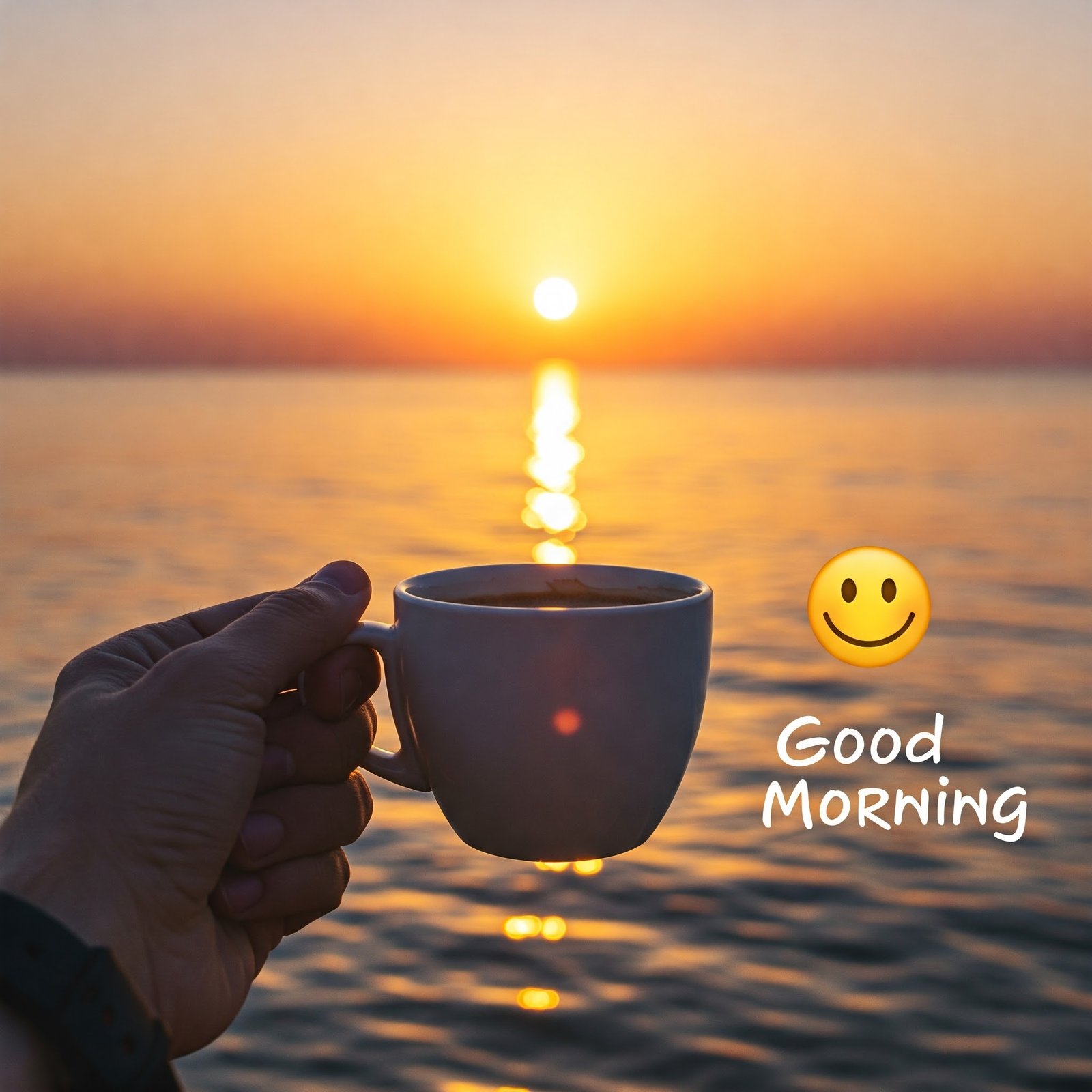 Morning Coffee at Sunrise Over a Calm Reflective Sea