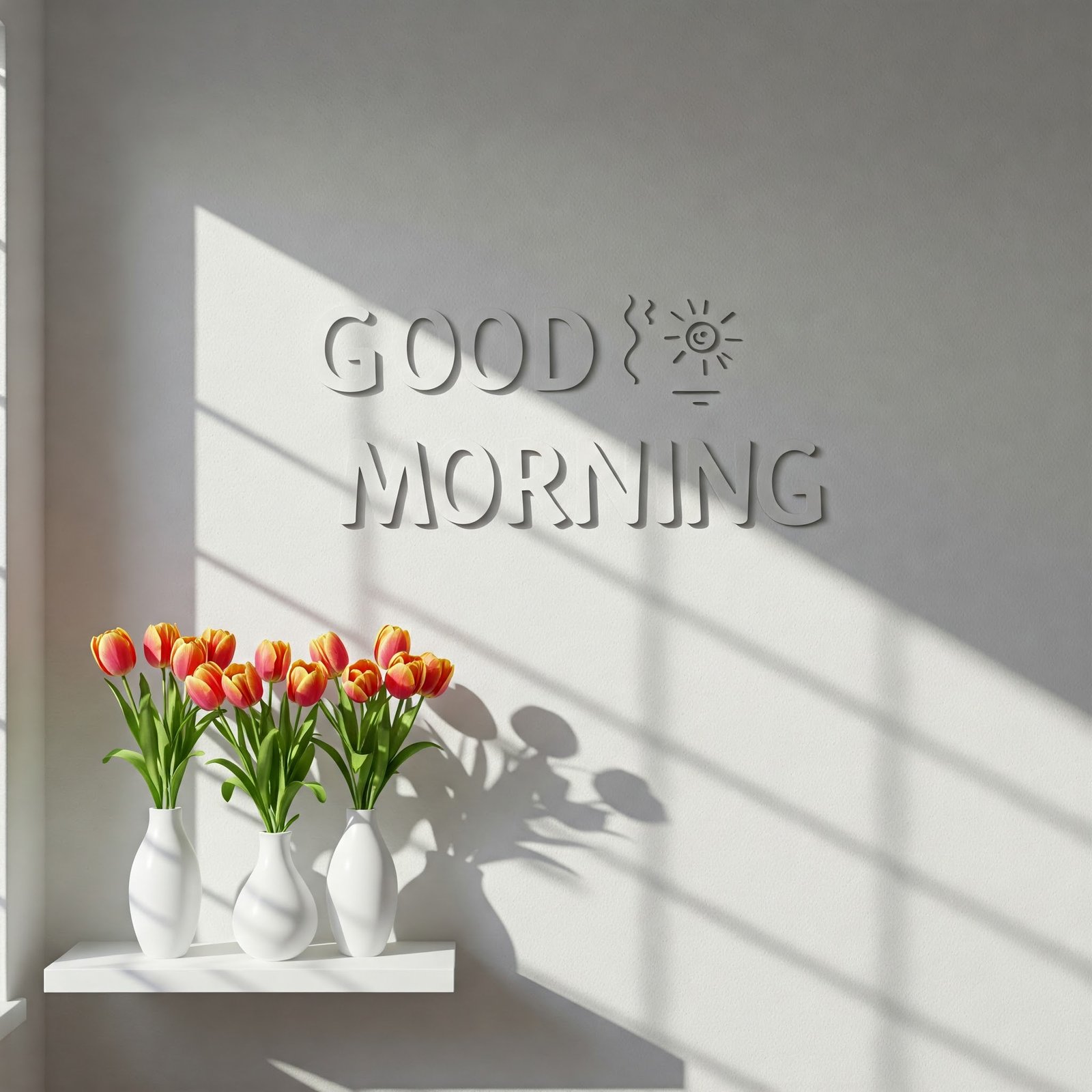 Morning Sunlight Illuminating Tulips and Good Morning Wall Décor
