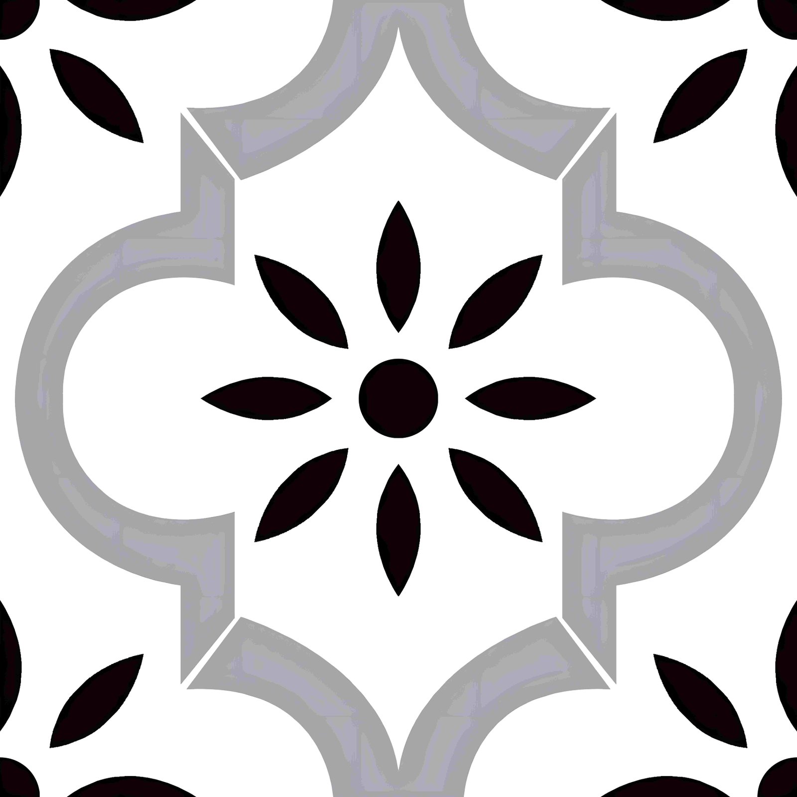 Moroccan Tile Pattern With Black Floral Motif And Grey Outline For Elegant Wall Art