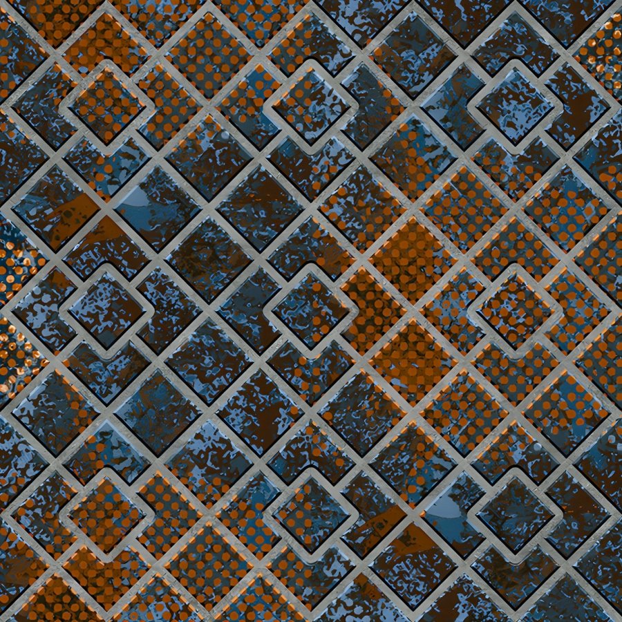Multi-Color Distressed Diamond Grid Pattern