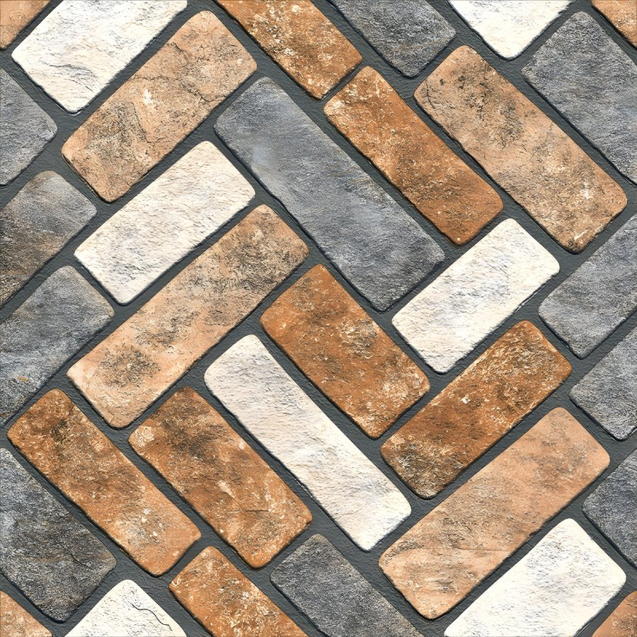 Multicolor Herringbone Stone Dark Grout Tile