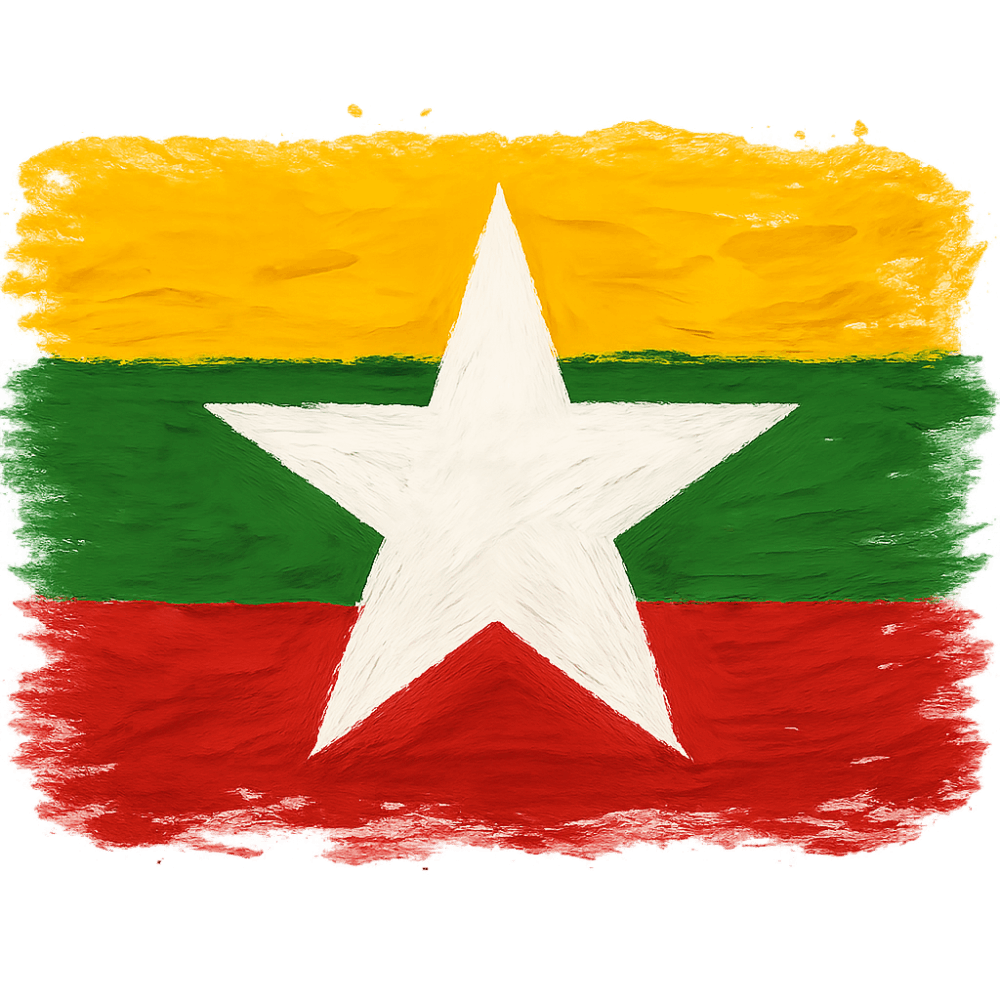 Myanmar flag painted brush stroke transparent background