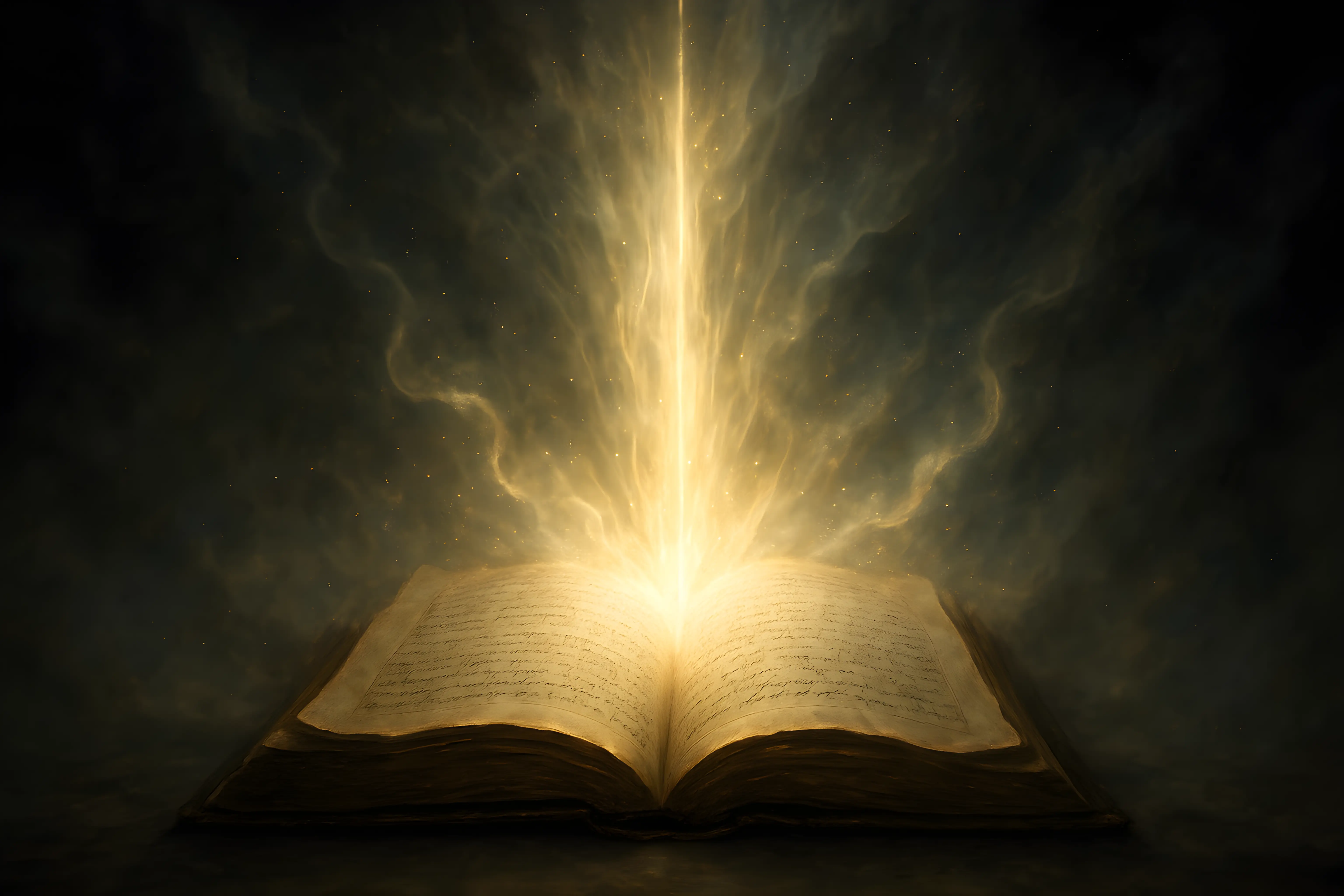 Mystical Glowing Book Emitting Ethereal Light in Dark Atmosphere
