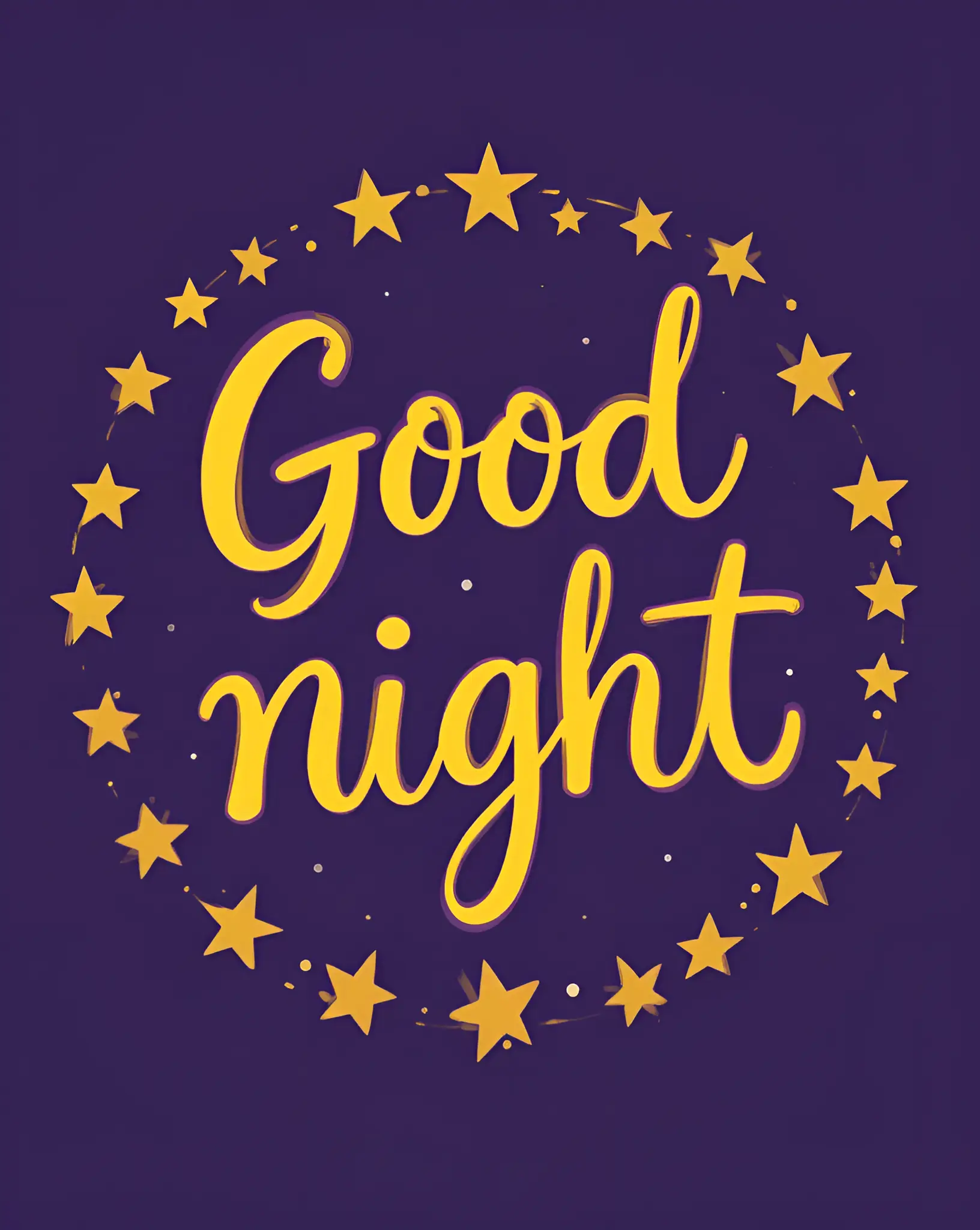 Good Night Greeting Illustration in Yellow Text With a Starry Background