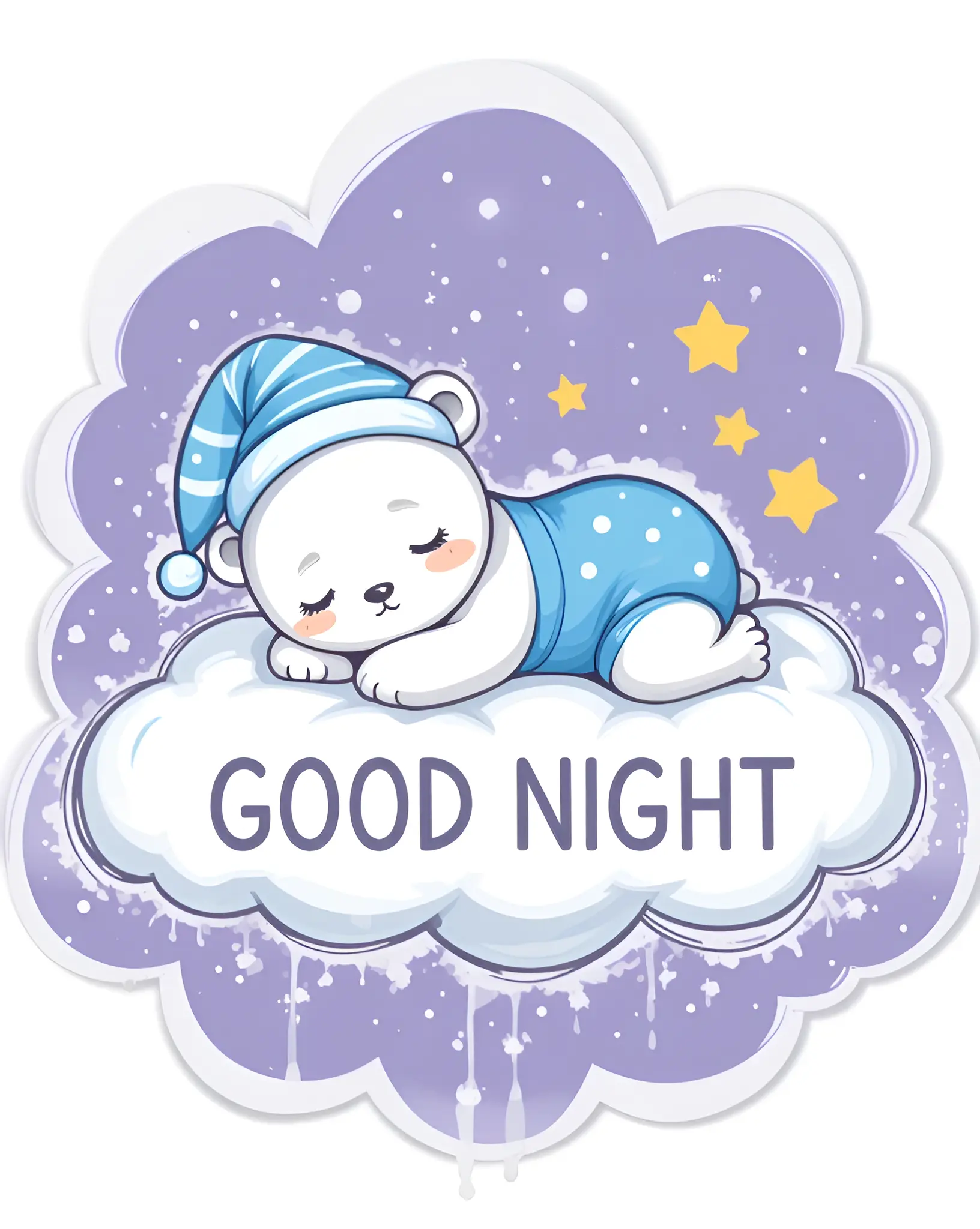 Cute Polar Bear Sleeping on a Cloud with a Starry Background