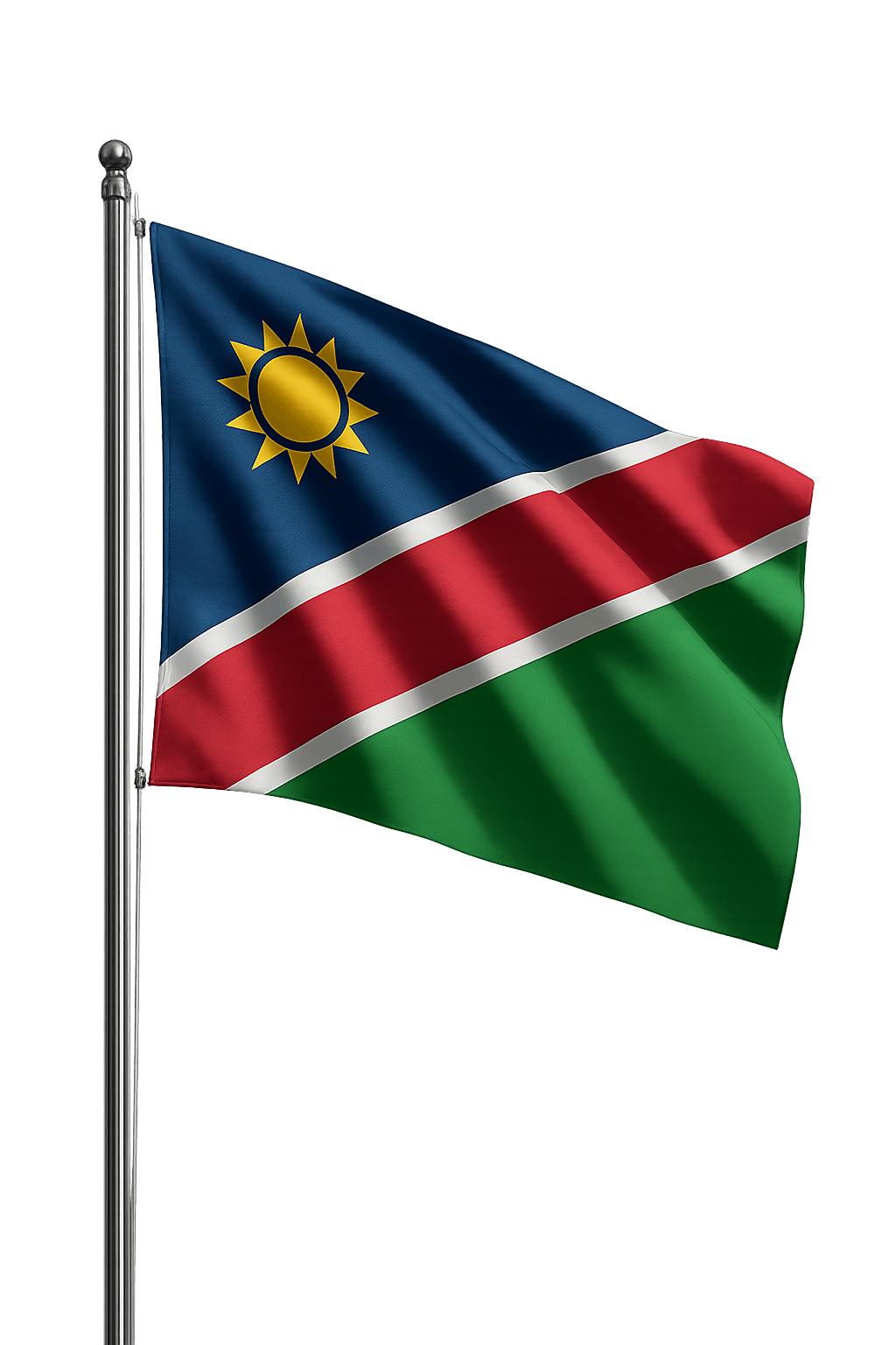 Namibia flag on vertical pole transparent background