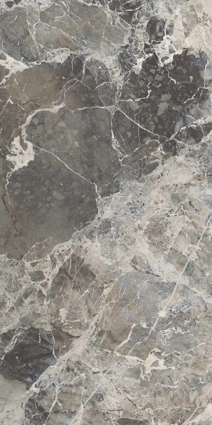 Natural Polished Gray Marble Surface with Intricate Veins and Texture